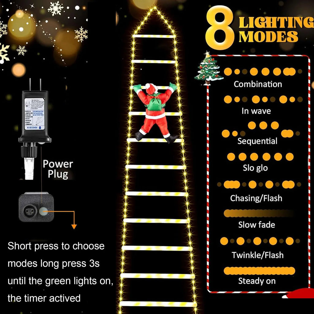 Porch Xmas for Lights Led Tree 10.5 Lava Lights Climbling Wall Ladder with Decor Santa Garden Roof Claus Outdoor Xmas Waterroof Lights Christmas Home ft