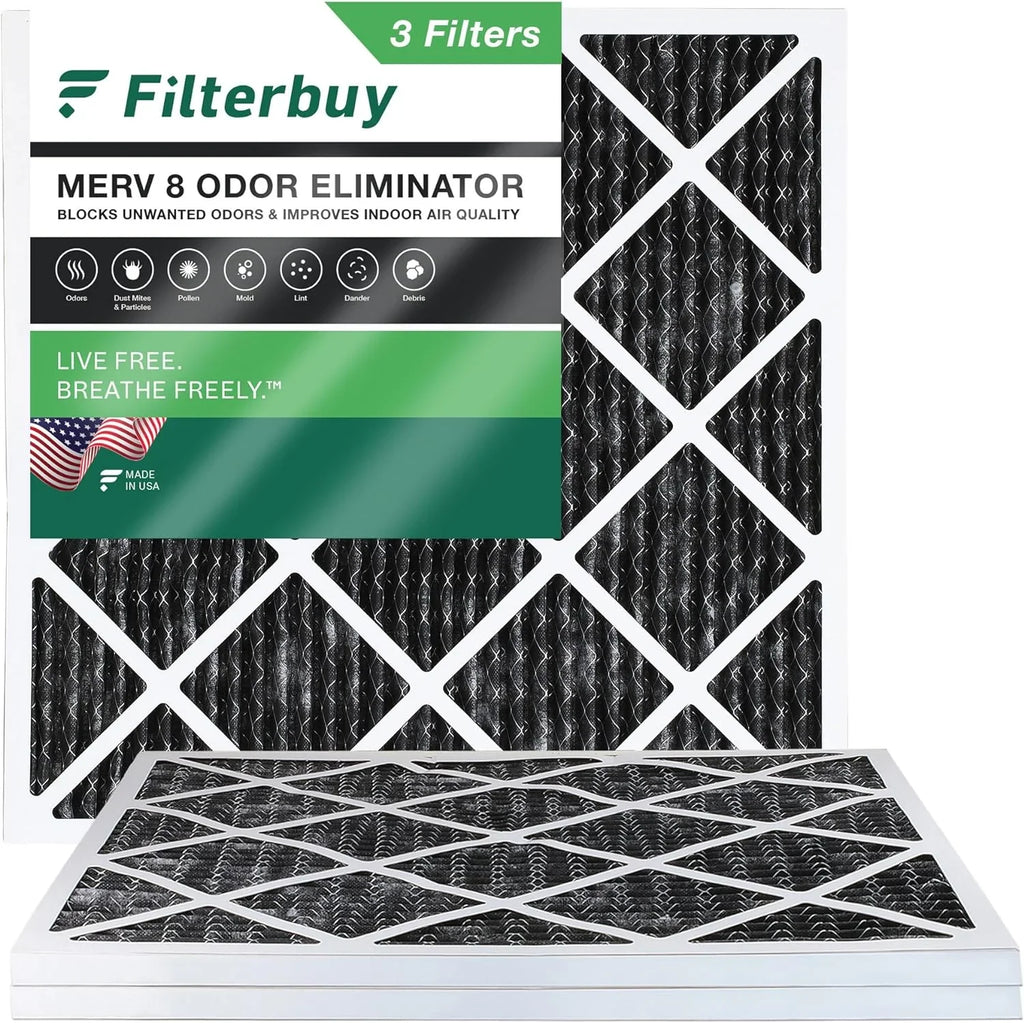 8 Filterbuy AC 10x10x1 (3-Pack) Air Odor with Eliminator Activated HVAC Pleated MERV Carbon Filters Furnace