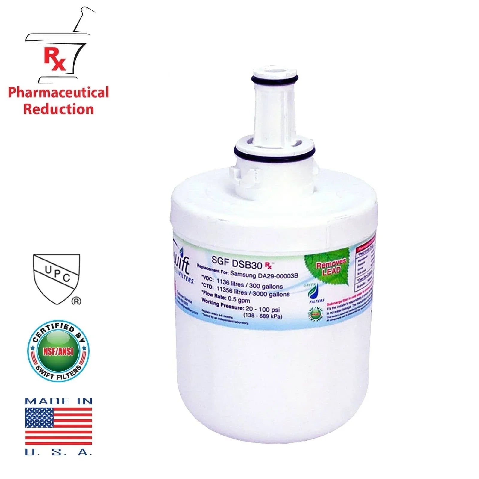 SGF-DSB30 Samsung for Filters(Pack Rx Pharmaceutical Replacement Refrigerators Swift Filters of Water Green 3) DA2900003G