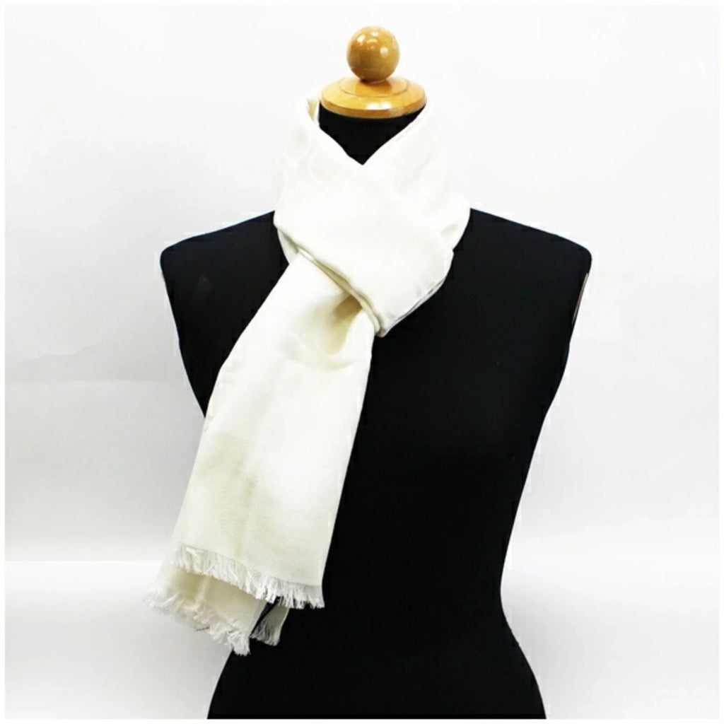 Pre-Owned (Good) wool AB stole rank Ferragamo Gancini x ladies SALVATORE FERRAGAMO silk Salvatore white pattern