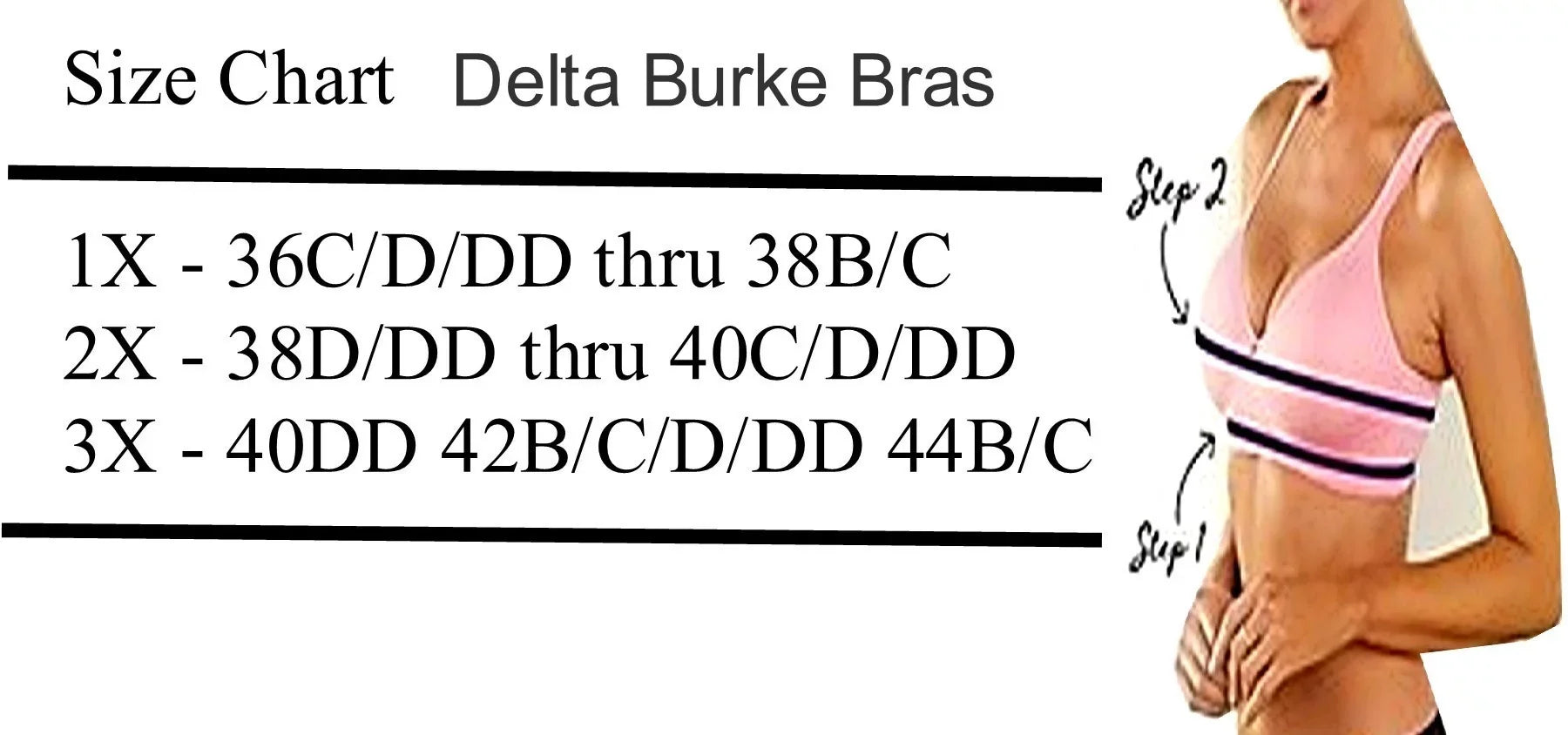 Delta 38D/DD Pads-3-Pack Thru - Padded 40C/D w/Removable Bra Fits Comfort 2X Seamless Burke