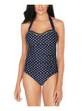 Control Women's Stretch Fixed Dot Navy Cups Tummy NAUTICA Polka One Sweetheart Moderate Swimsuit M Piece Coverage Tie