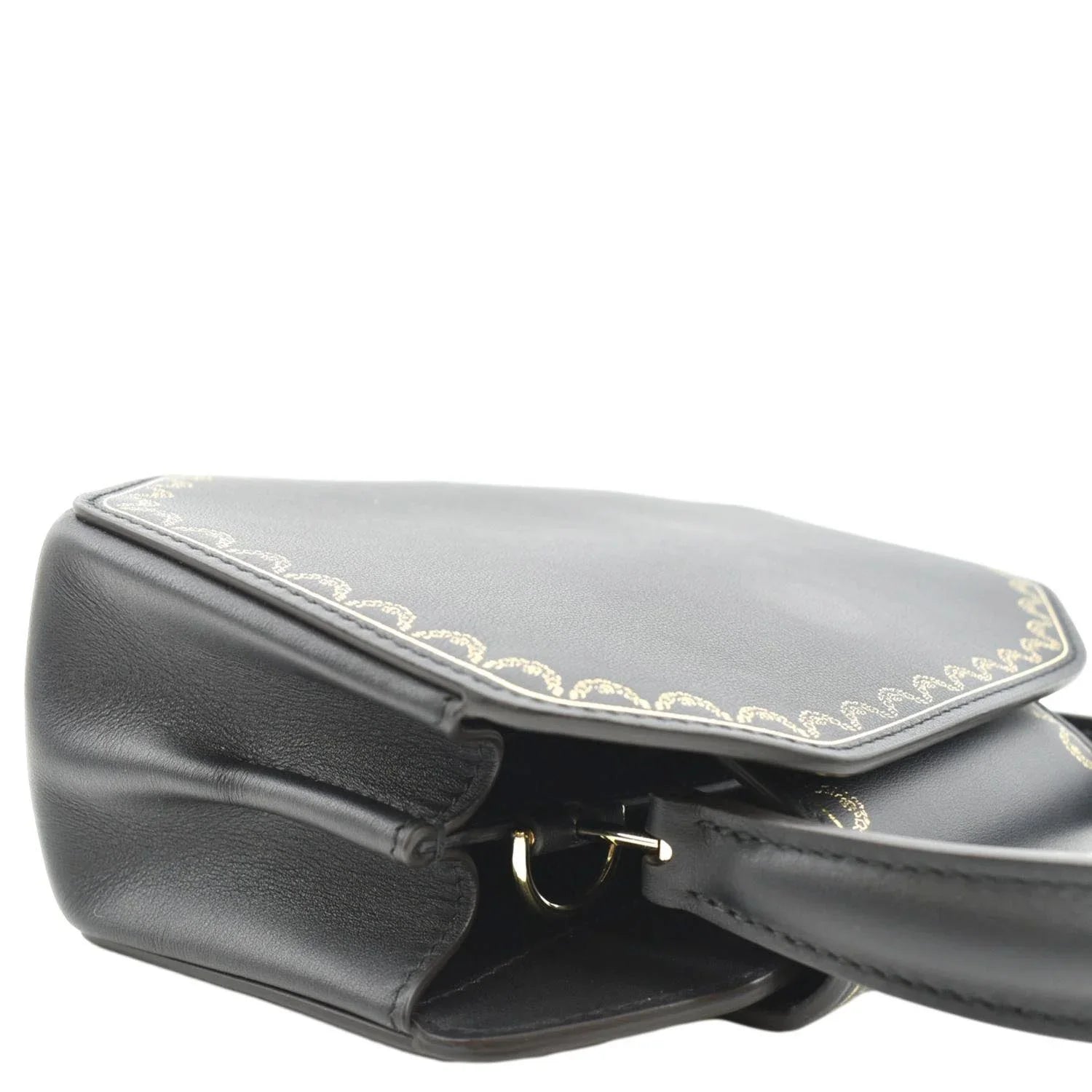 Calfskin Handle Top Mini Leather Black CARTIER Bag Satchel Guirlande Pre-owned