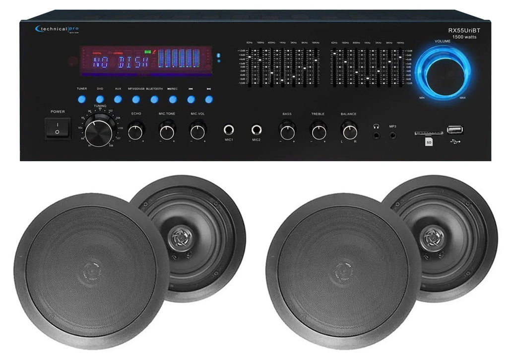 Ceiling Black 6.5" Speakers Theater Home Receiver+4) RX55URIBT Bluetooth