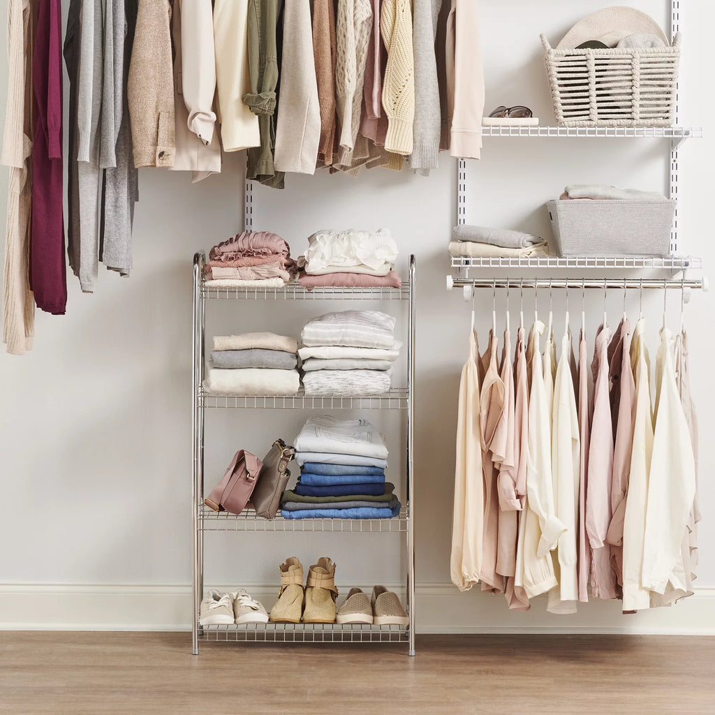 Nickel. Satin Unit, Wire Multipurpose Rubbermaid 4-Tier Shelving Freestanding