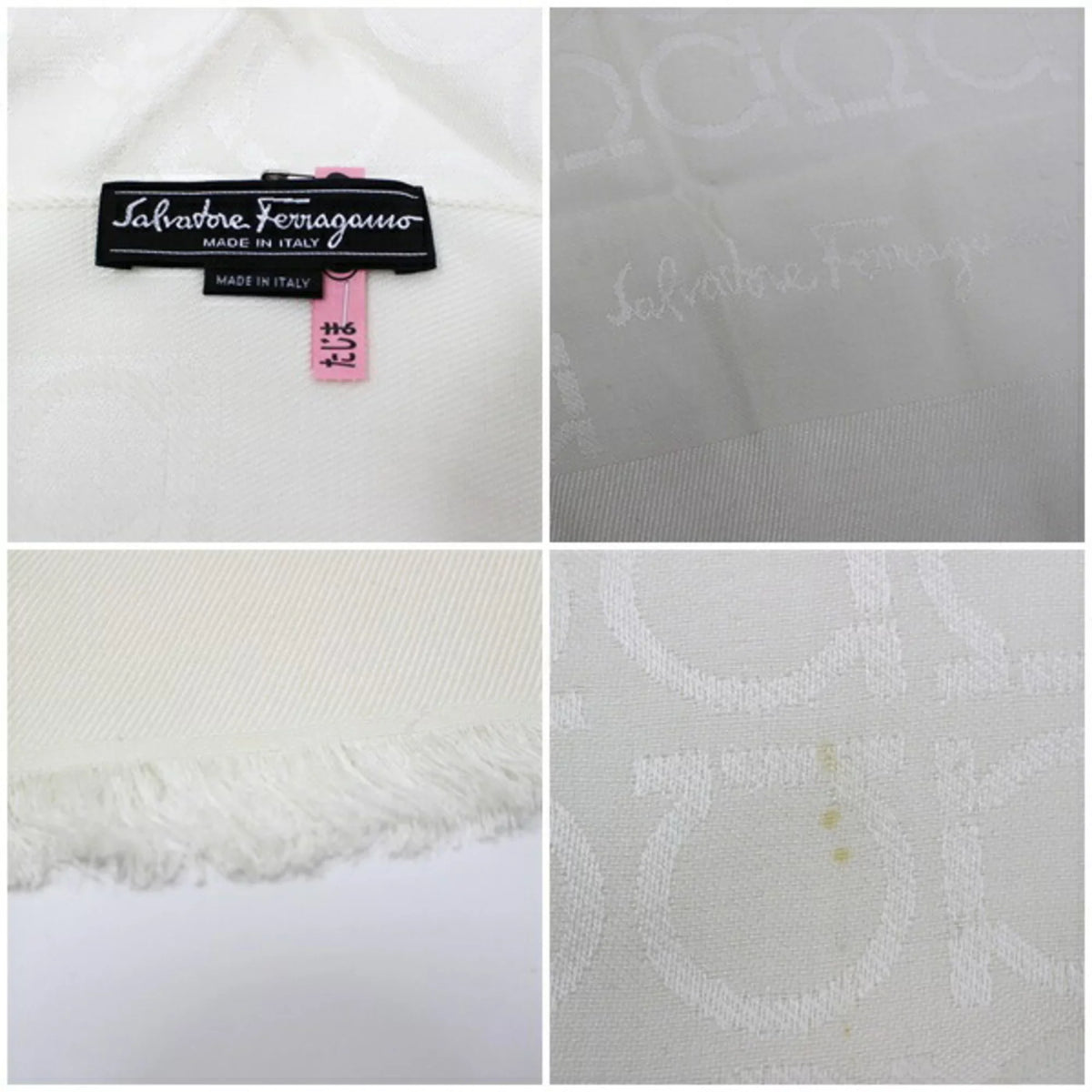 Pre-Owned (Good) wool AB stole rank Ferragamo Gancini x ladies SALVATORE FERRAGAMO silk Salvatore white pattern