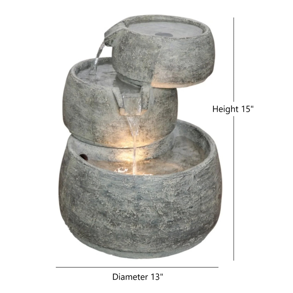 3-Tier and 11.5” Home Classic D LED Garden Quartz x Lightweight Polyresin 15” Indoor/Outdoor Fountain Light, H Cascading Color, with