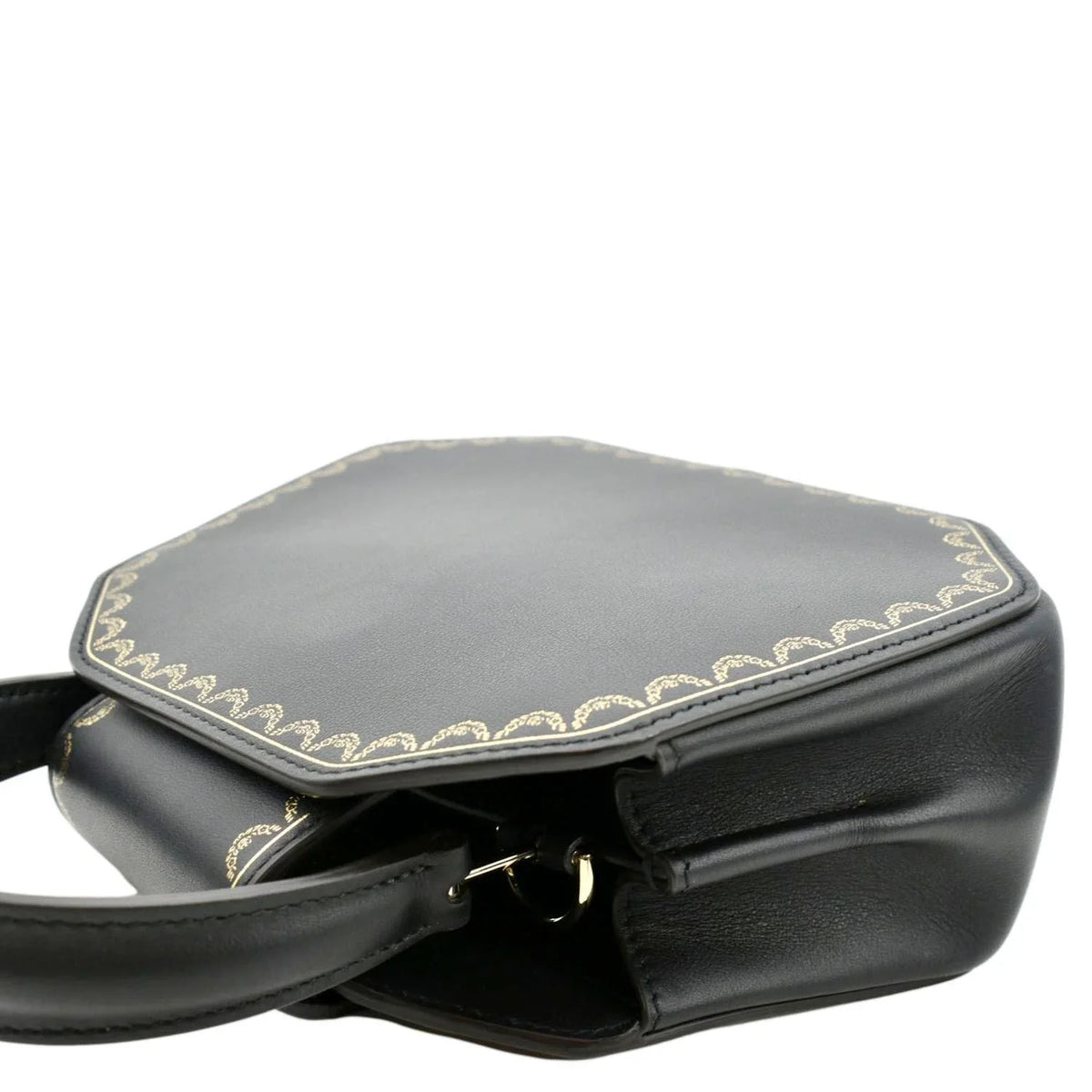 Calfskin Handle Top Mini Leather Black CARTIER Bag Satchel Guirlande Pre-owned