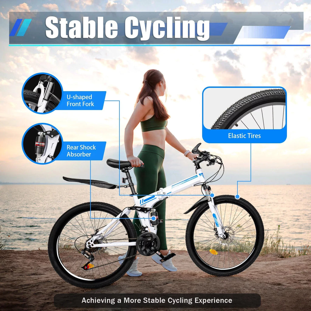 Disc Brake Bicycle Bike Bikes 26" MTB Mountain Folding Speed 21 SHZICMY Dual Men School
