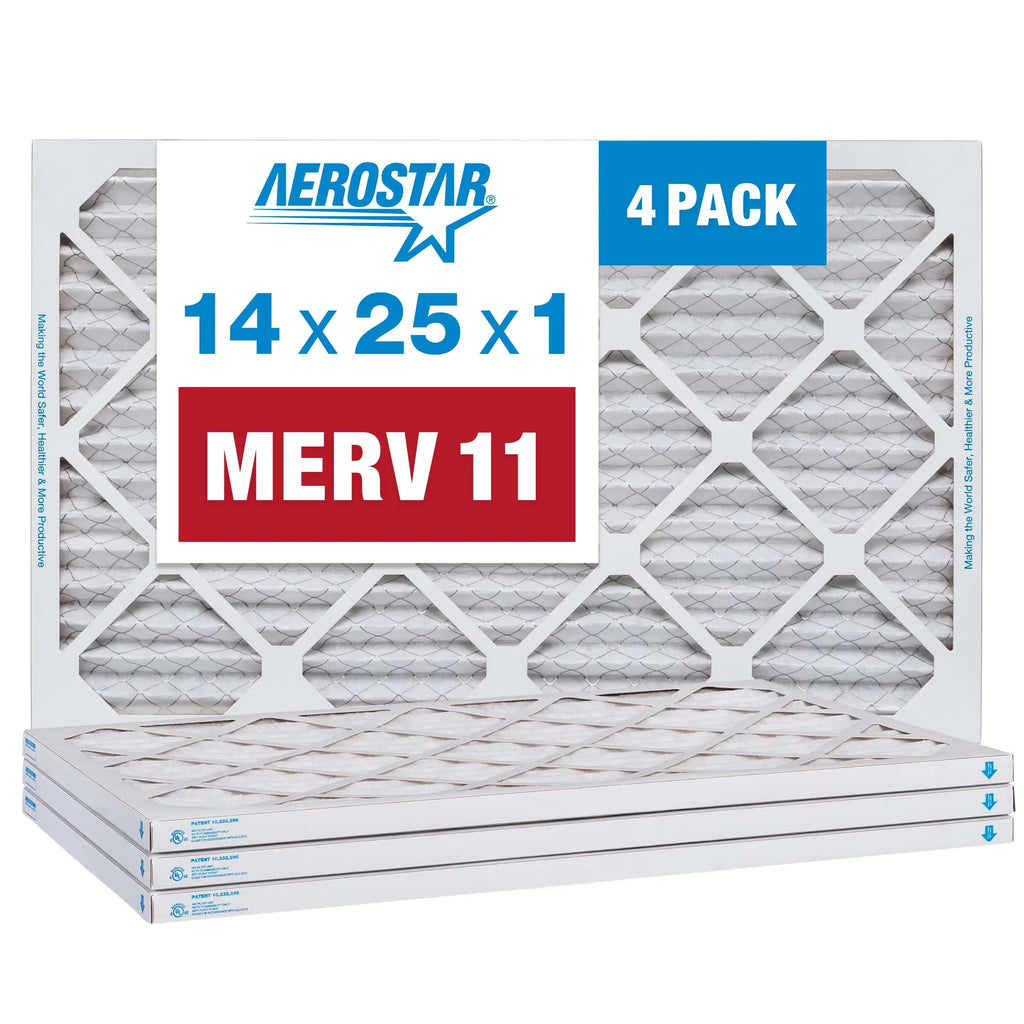 Filter, Pleated 11 Filter, MERV Air Air Aerostar 14x25x1 AC Furnace 4 Pack