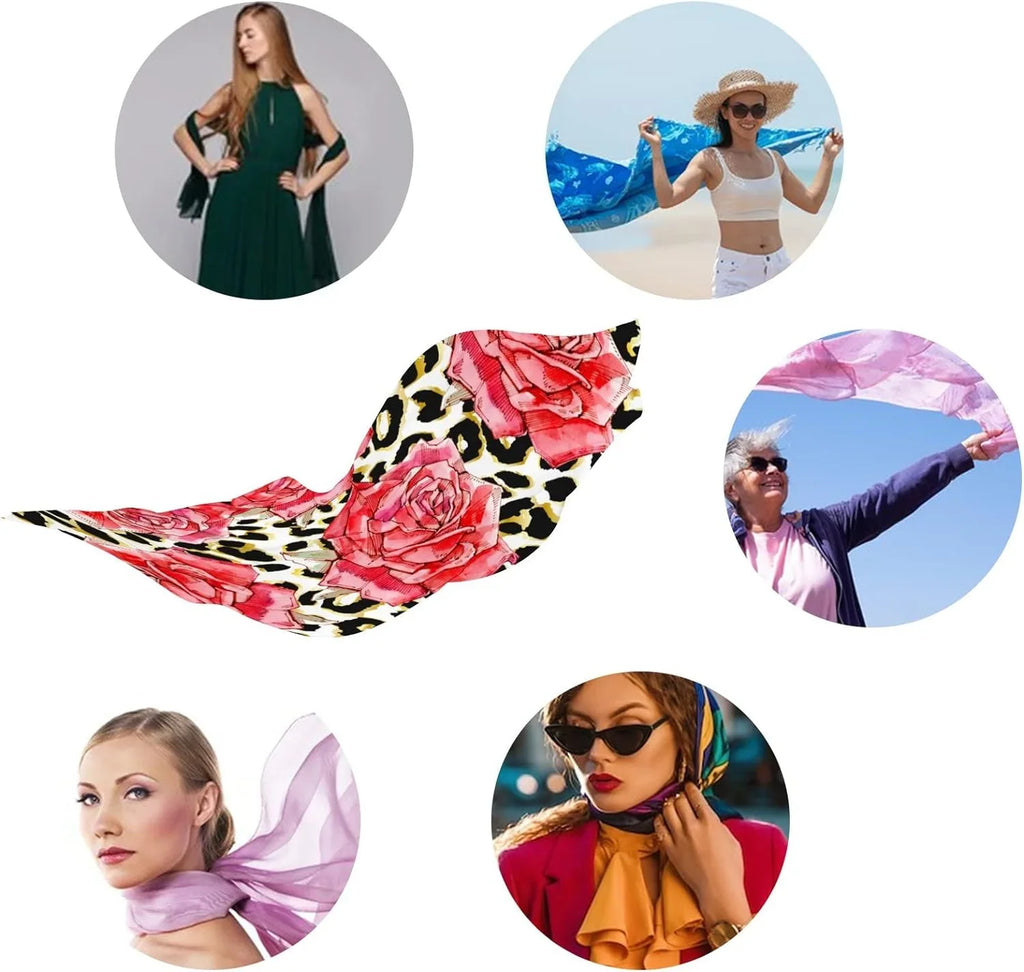 Women Roses Shawl Wrap Girls Neck for Red Watercolor Silk Long Scarves Hyjoy Lightweight Scarf Print