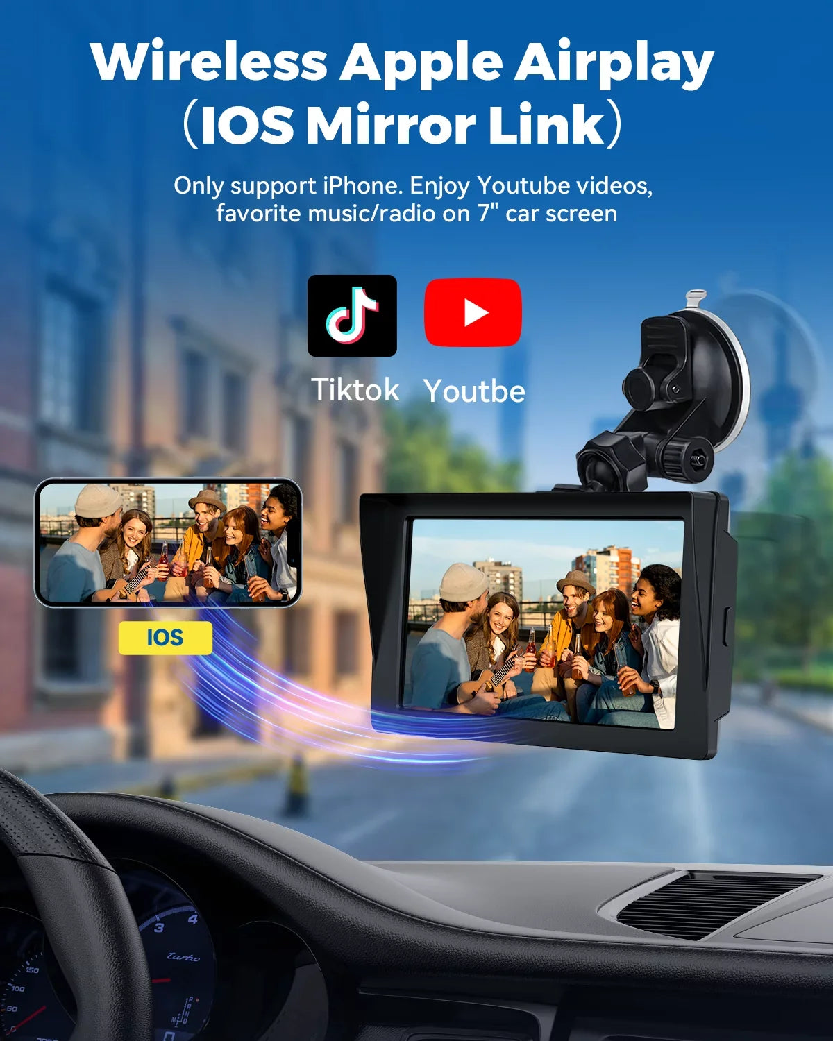 Portable Audio Camera,HD Airplay,Android Car Inch Video,Car GPS with Wireless Reverse Stereo Carplay,1080P Navigation Receivers Portable Auto,Bluetooth,FM, Siri 7 LAMTTO Apple with Car Touchscreen