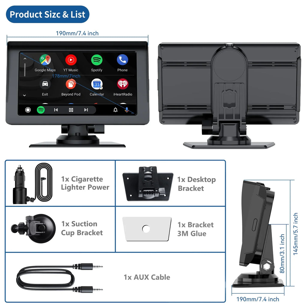 Portable Audio Camera,HD Airplay,Android Car Inch Video,Car GPS with Wireless Reverse Stereo Carplay,1080P Navigation Receivers Portable Auto,Bluetooth,FM, Siri 7 LAMTTO Apple with Car Touchscreen