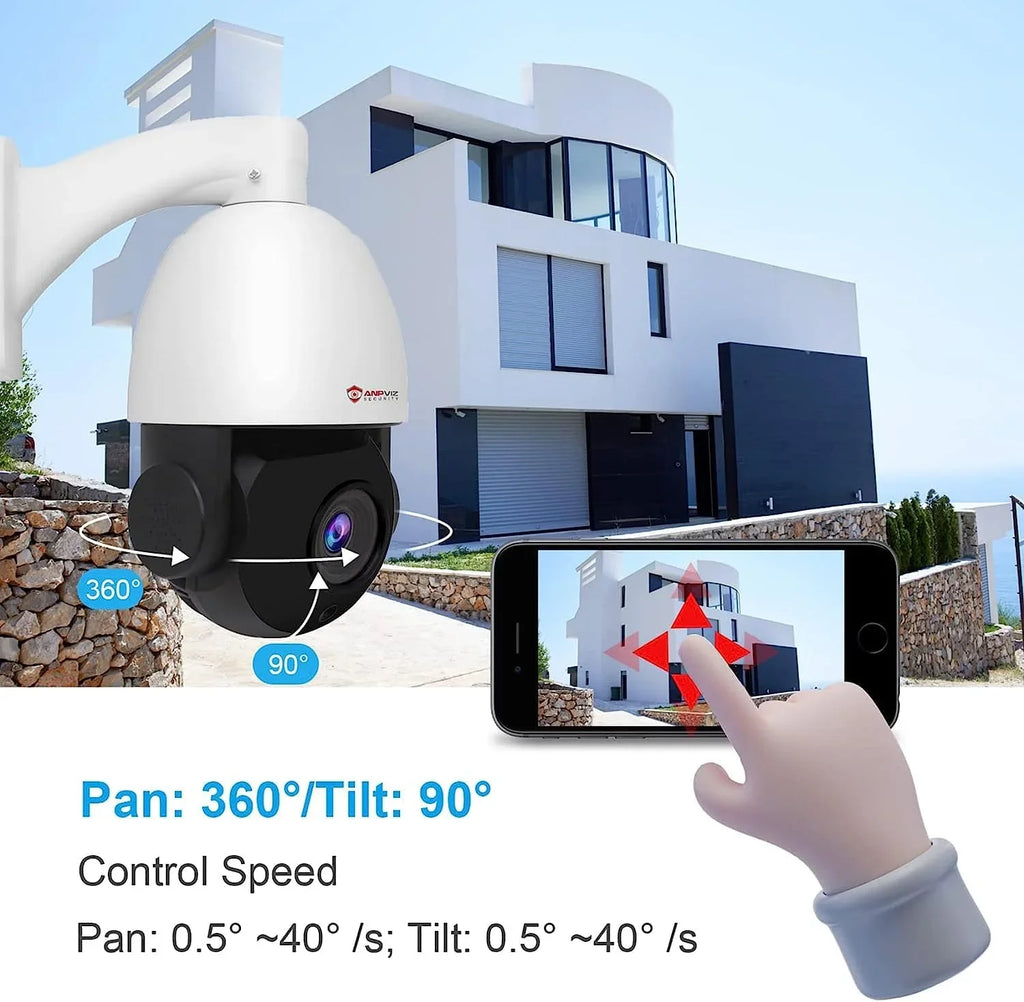 Vehicle IR Detection, Optical PTZ Mic/Audio, PTZ IP Zoom, Pan Camera Waterproof Metal, Indoor Camera 90°, Anpviz IP66 5MP Vision, Security Person Night IP 360°/Tilt Surveillance with Outdoor PoE 20X