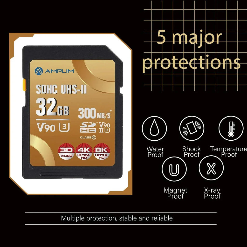 Extreme High UHS-II 8K SD Speed V90 Video UHD 4K Card for Camcorder SDXC 32GB Amplim Camera