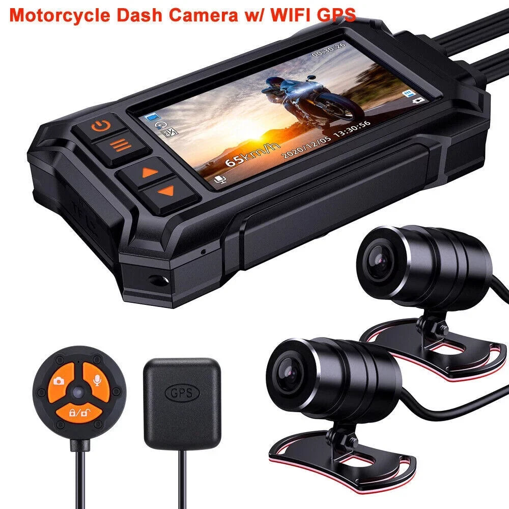 Dash Motorcycle A12 GPS Waterproof Vision Rear Front WIFI 1080P 3" Night Camera
