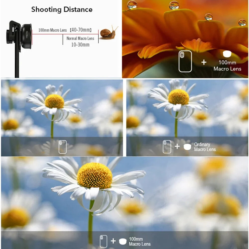 Lens Clip Detachable Coated Optical External Lens Aluminum Distance Shooting Accessory Multi-Layer 4K Macro Camera Cellphone 40MM-70MM HD Alloy