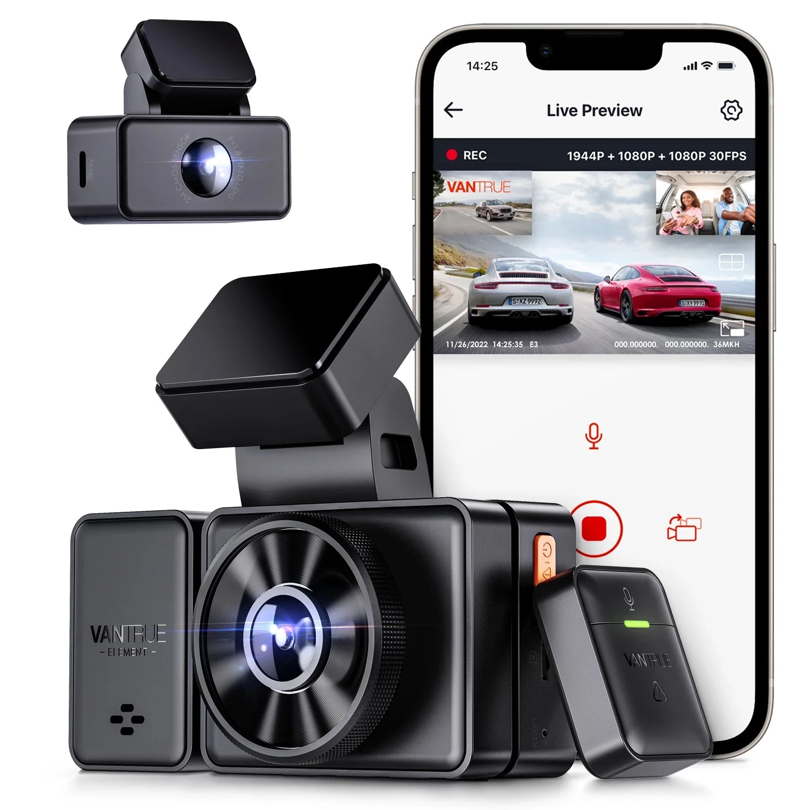 E3 Parking WiFi Vision, Triple Mode, Rear IR 1944P+1080P+1080P 512GB STARVIS Support Cam with GPS Hours Control, Night Way Camera Voice 3 2.5K 24 Dash and Channel Vantrue Front Dash 3 Max Inside,