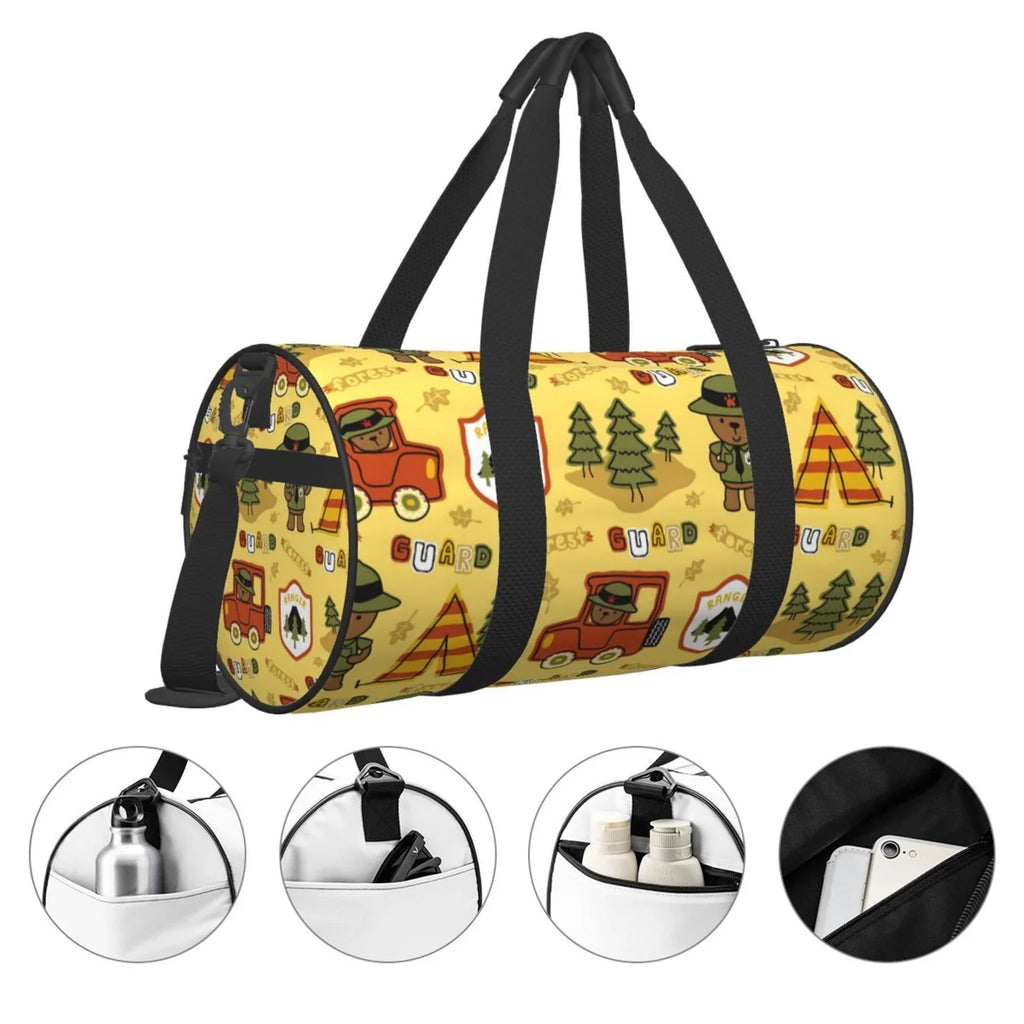Travel Bag Sports Waterproof Compartment with Large Coaee Bag Forest Capacity and Gym Bag Luggage Cylinder Pocket Guard