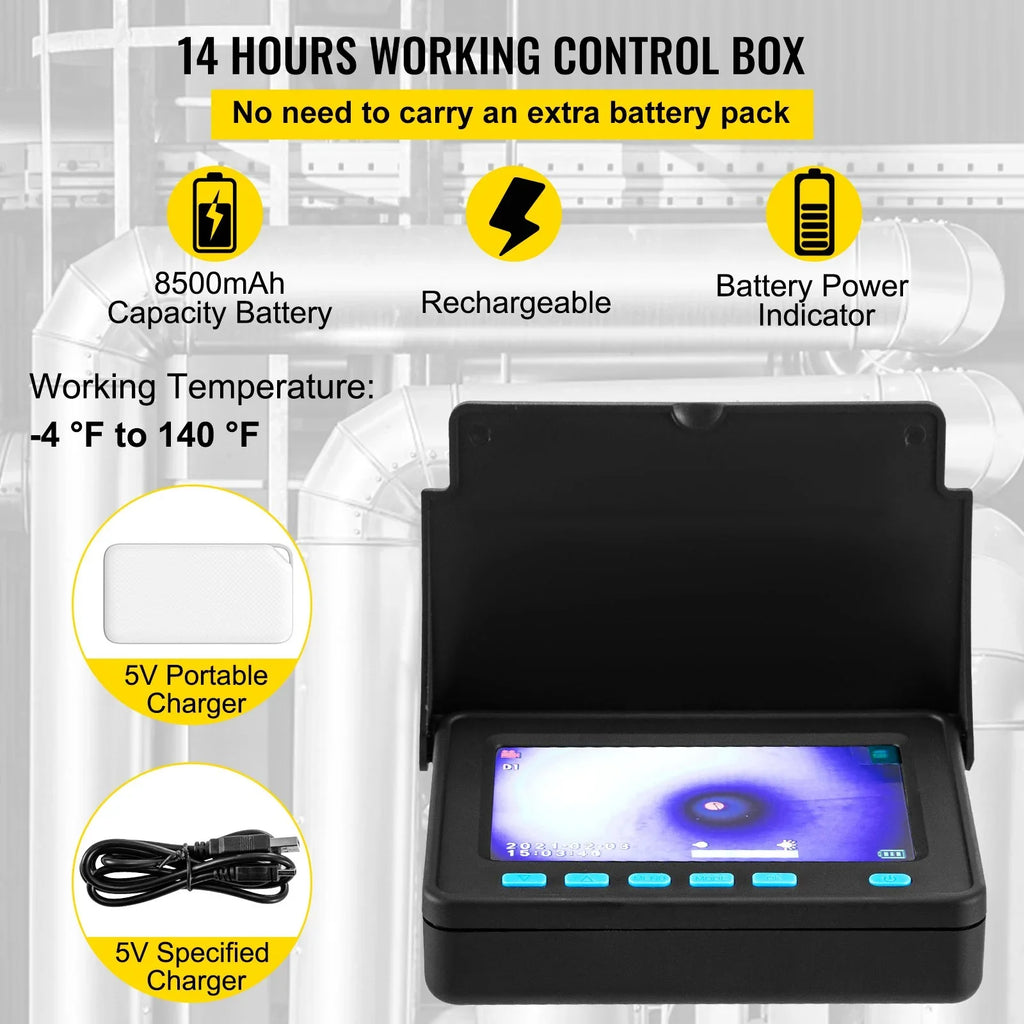 LCD Waterproof LEDs, 6 Inspection DVR 98.4 VEVOR Monitor, Cable, Function, 4.3 Battery, 8500mAh - Camera Camera IP68, Inch FT 30M Pipeline Sewer