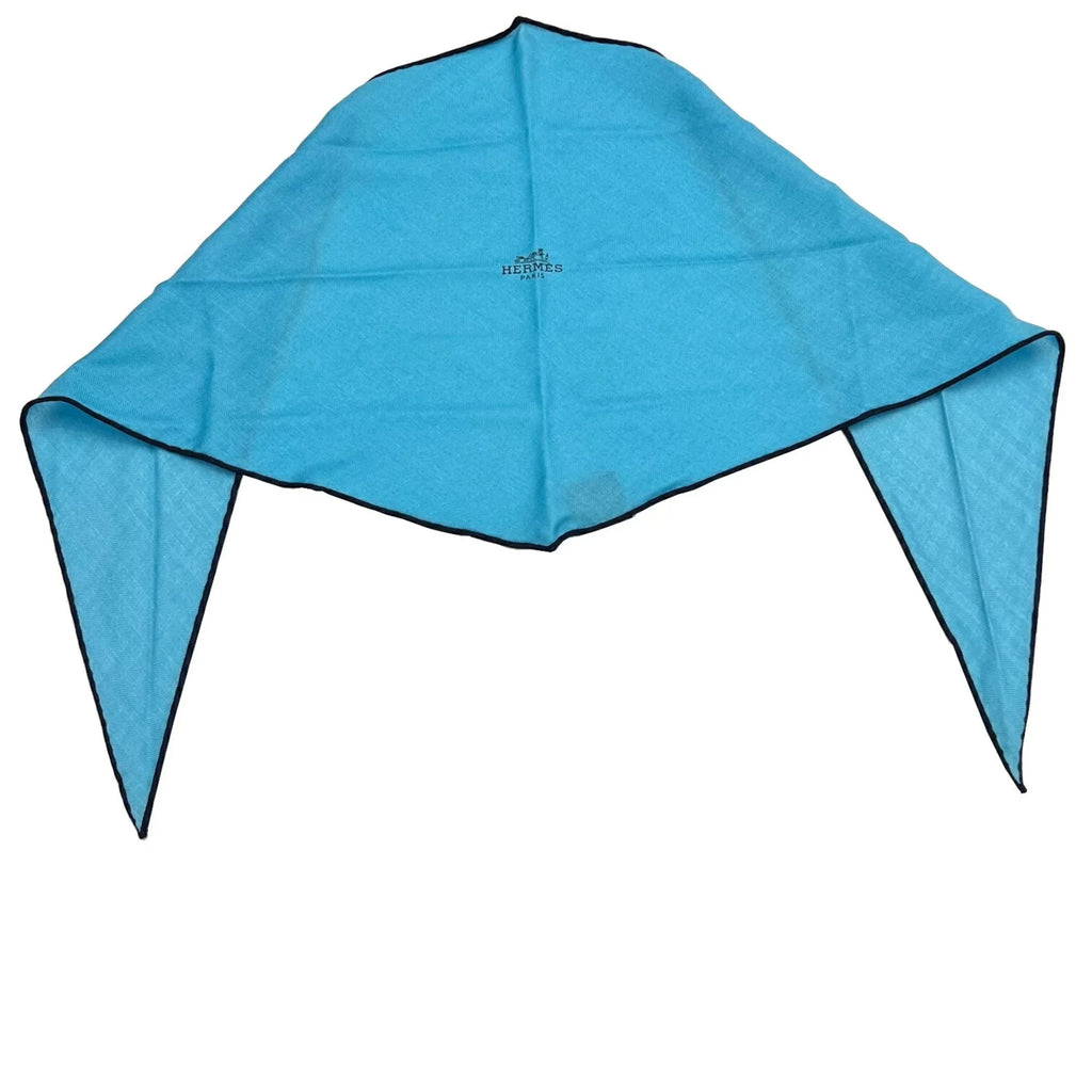 New) triangle cashmere Hermes Pre-Owned ladies triangular silk HERMES scarf blue (Like