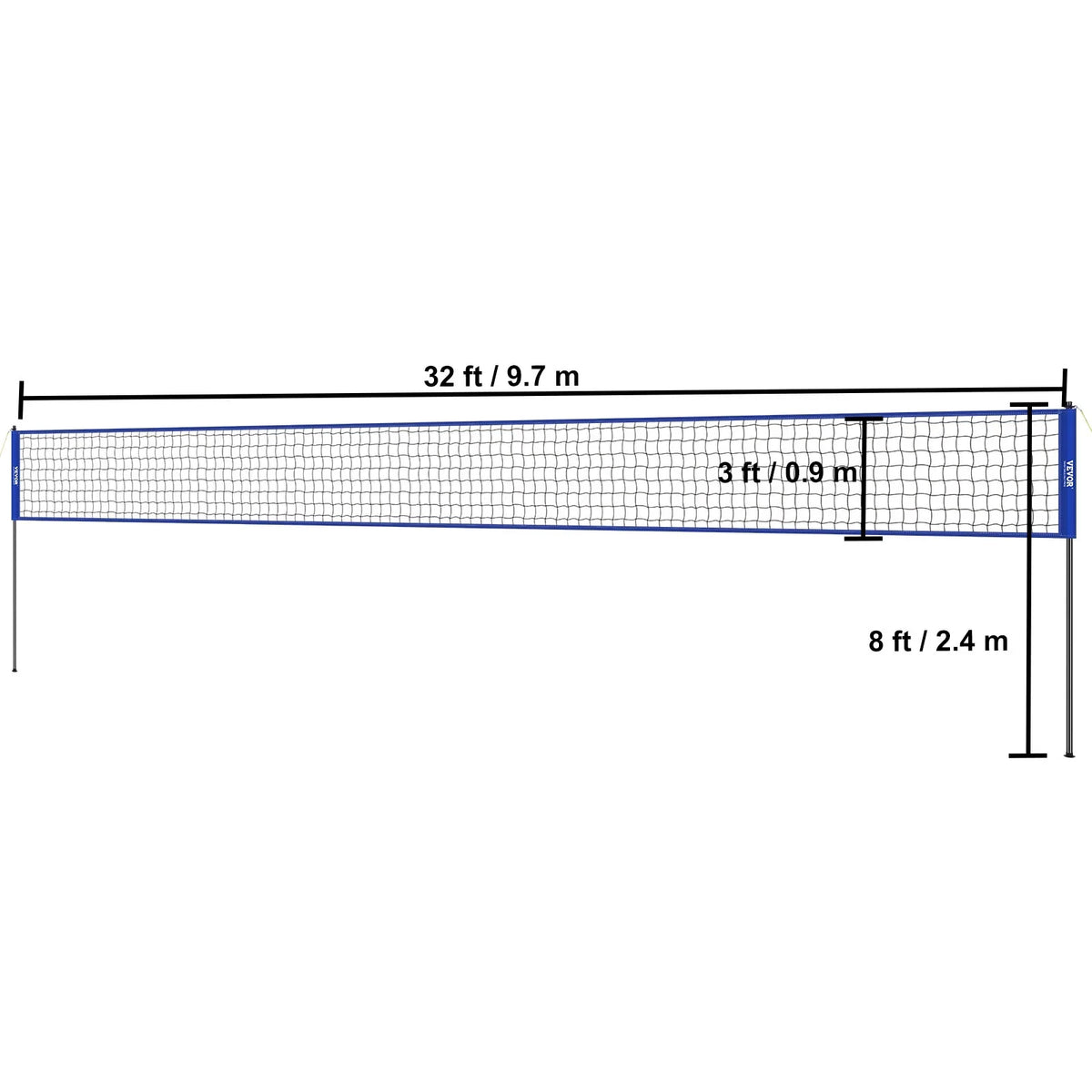 32ft Poles Portable Carrying BENTISM PVC x Pump Boundary 3ft Steel Adjustable Sports with & Volleyball, Outdoor Poles Height Net Volleyball for System Bag, Lines,