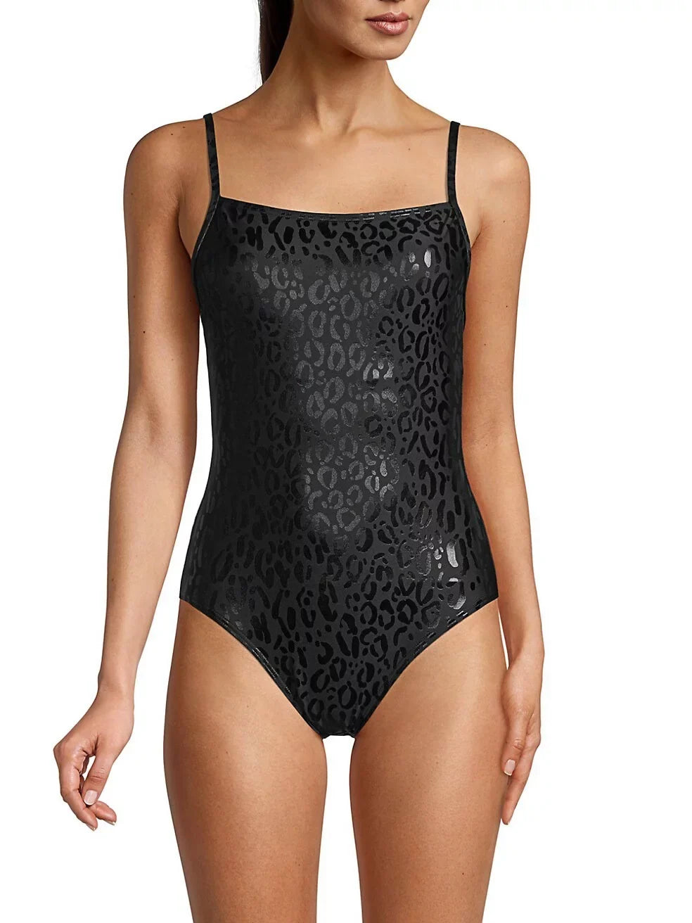 BLACK Swimsuit, Small Leopard-Print US One-Piece DKNY