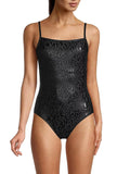 BLACK Swimsuit, Small Leopard-Print US One-Piece DKNY