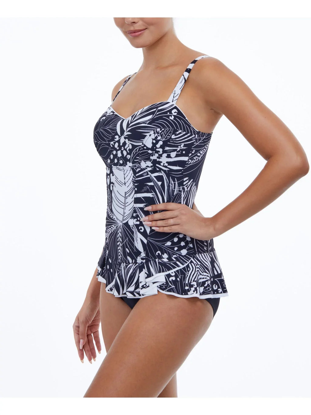 Ruffled Tummy Print Neck GOTTEX Swimdress Black Sweetheart Cups Marbella Women's 8 Stretch by Tropical Adjustable Control PROFILE Fixed