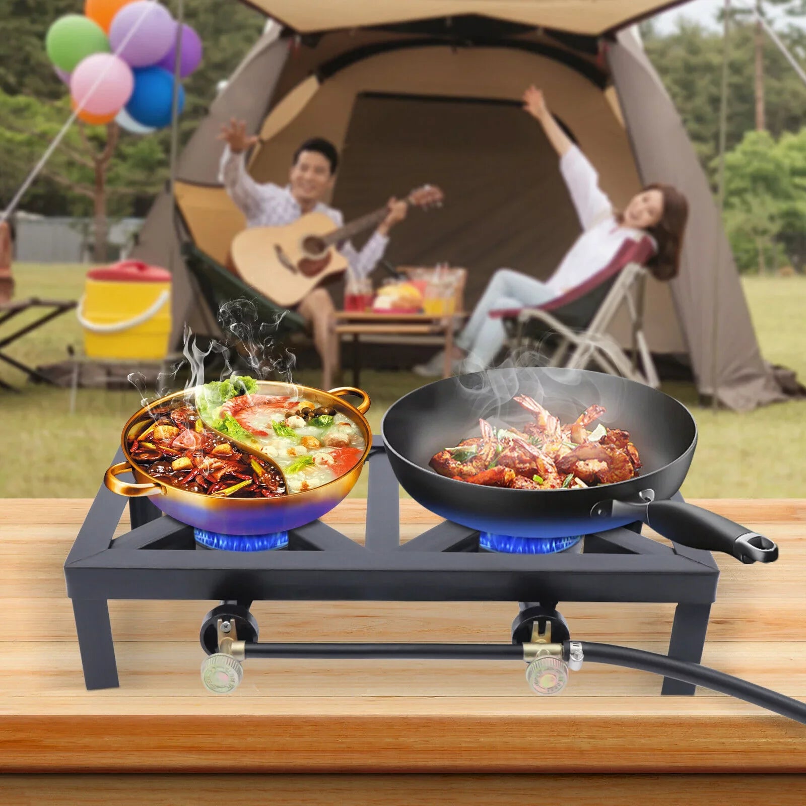 Hose Hiking Burners BBQ Gas Cooker Portable Stove 8KW/27295BTU 2 W/ Outdoor Propane Camping