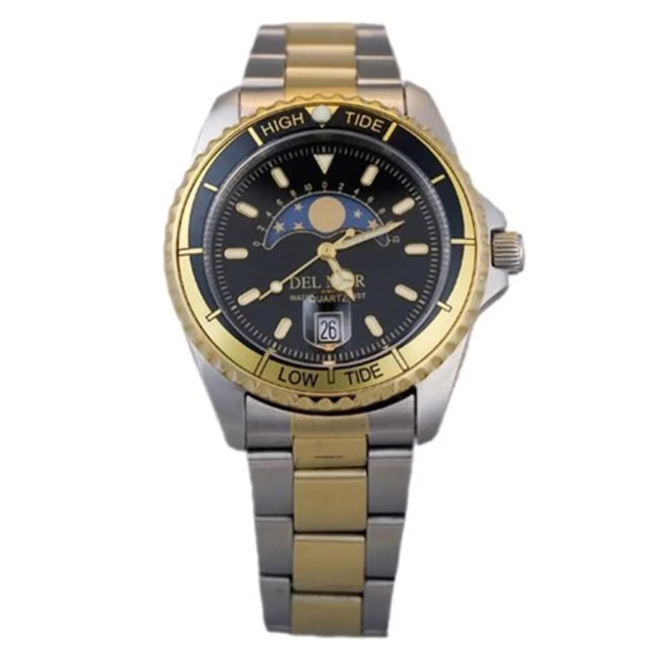 Mens Nautical with Dial Tide Analog Two 50207 Tone Black Watch