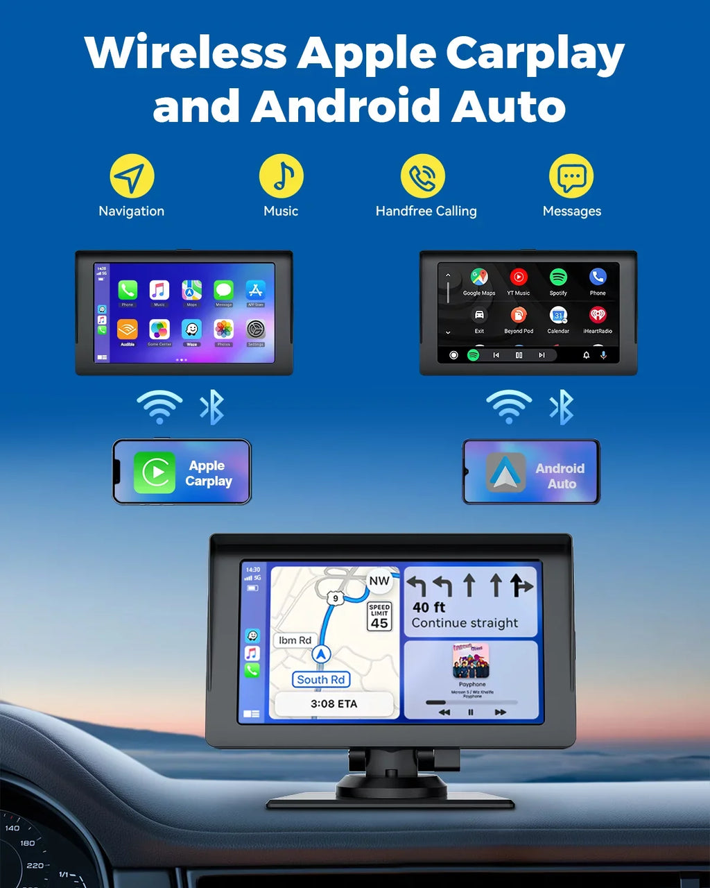 Portable Audio Camera,HD Airplay,Android Car Inch Video,Car GPS with Wireless Reverse Stereo Carplay,1080P Navigation Receivers Portable Auto,Bluetooth,FM, Siri 7 LAMTTO Apple with Car Touchscreen