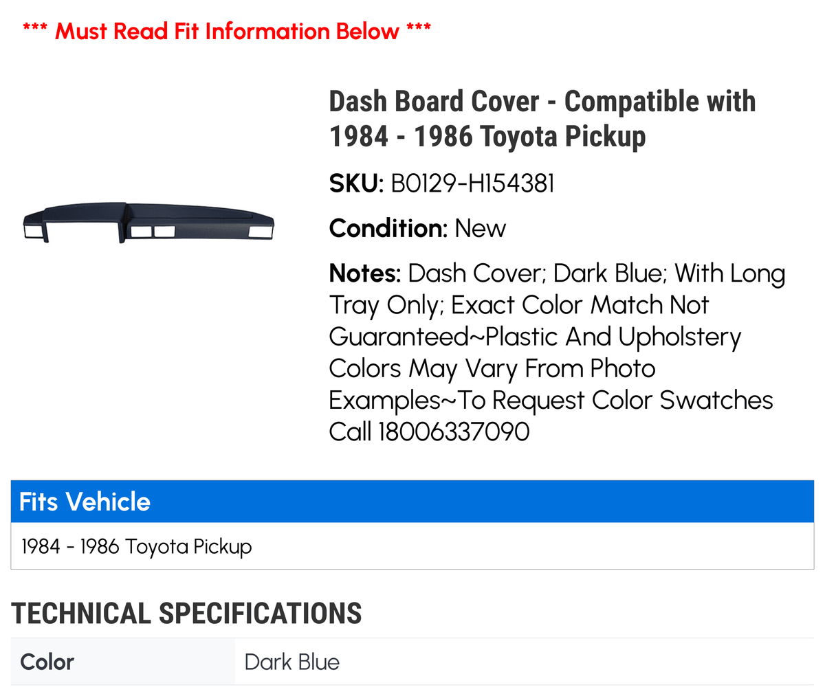 Dash 1985 Compatible Board - Cover 1984 with Toyota Pickup 1986 -