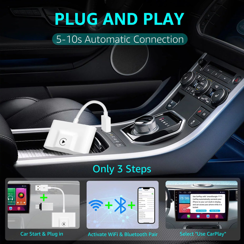 Connect Plug Wired Auto for CarPlay Dongle Wireless Cars Online & Wireless Play CarPlay Delay for Factory Cars, Convert Update CarPlay, CarPlay Emlimny No to Adapter, Wired