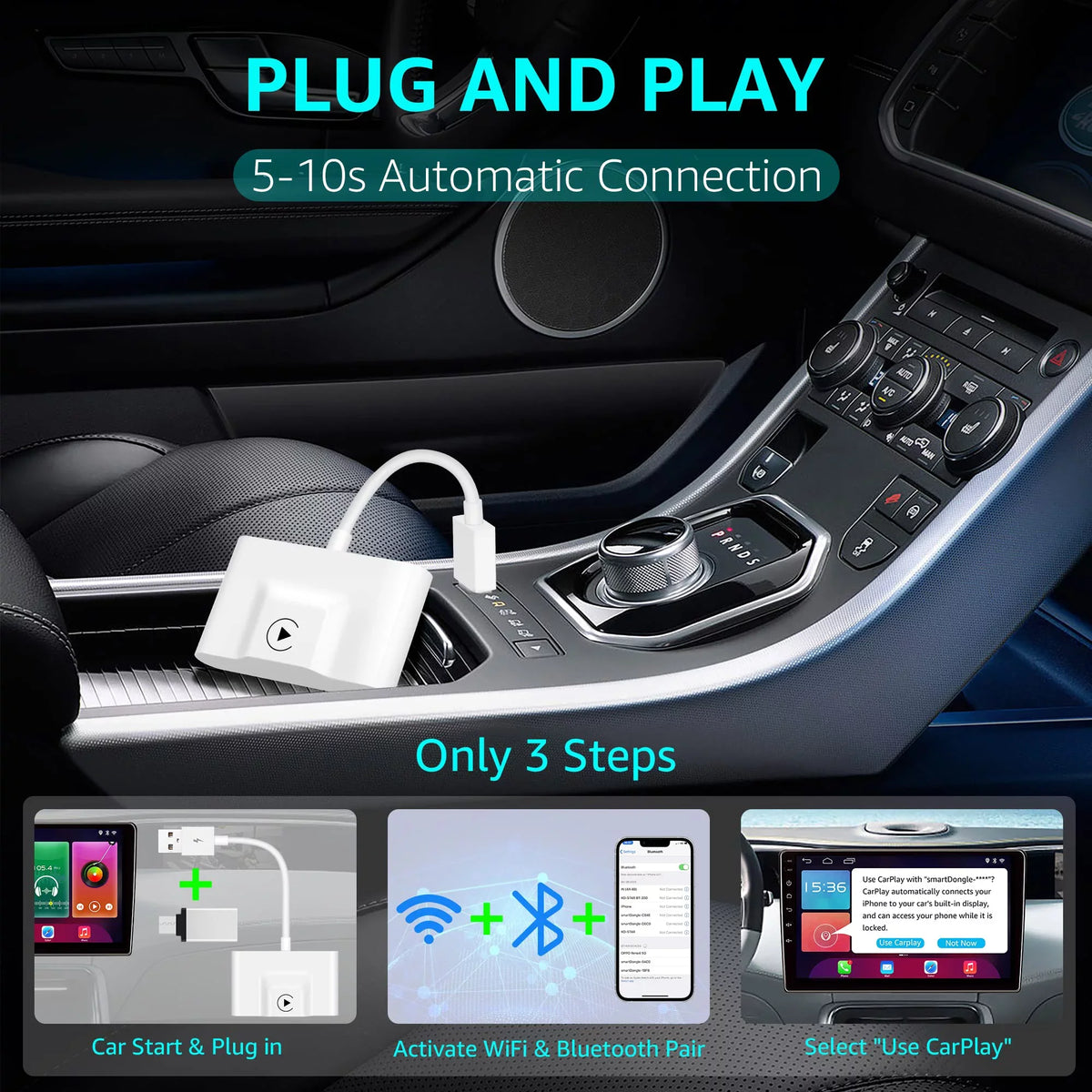 Connect Plug Wired Auto for CarPlay Dongle Wireless Cars Online & Wireless Play CarPlay Delay for Factory Cars, Convert Update CarPlay, CarPlay Emlimny No to Adapter, Wired