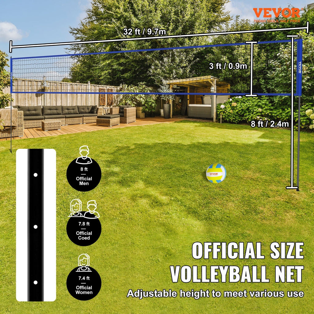 32ft Poles Portable Carrying BENTISM PVC x Pump Boundary 3ft Steel Adjustable Sports with & Volleyball, Outdoor Poles Height Net Volleyball for System Bag, Lines,