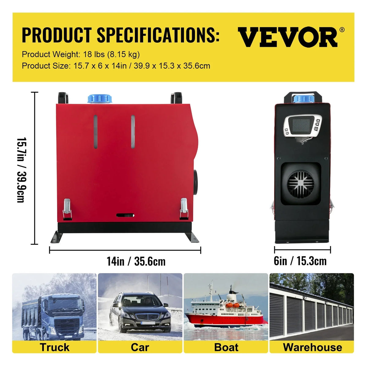 in 8KW, Switch, Car, 12V One LCD Outlet Heater Parking Diesel Trailer with Vehicles Control Engineering Truck, Air Diesel and Silencer, Bus, Air Motorhomes VEVORbrand One Wireless for Boat All