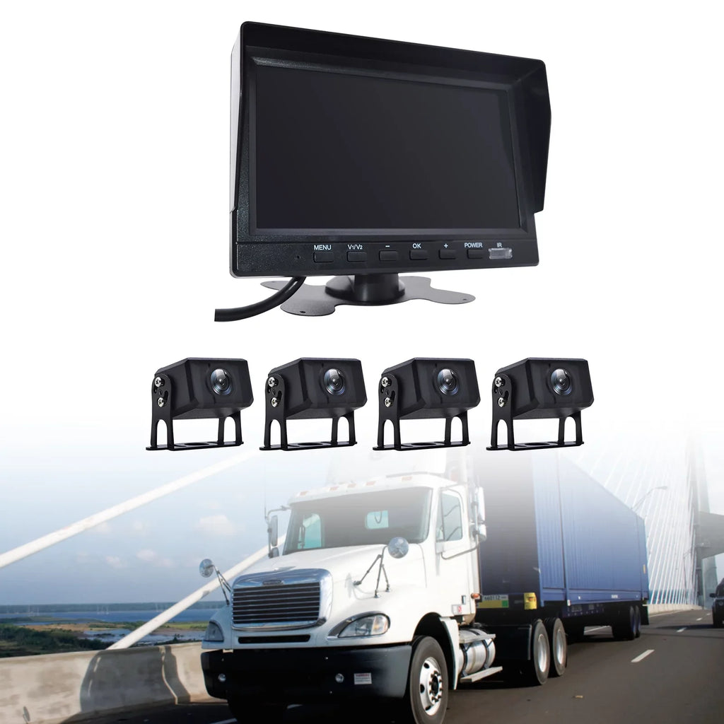 View Recorder Driving for RV Video Backup Camera Truck Monitor Bus+4 Rear DVR 7"