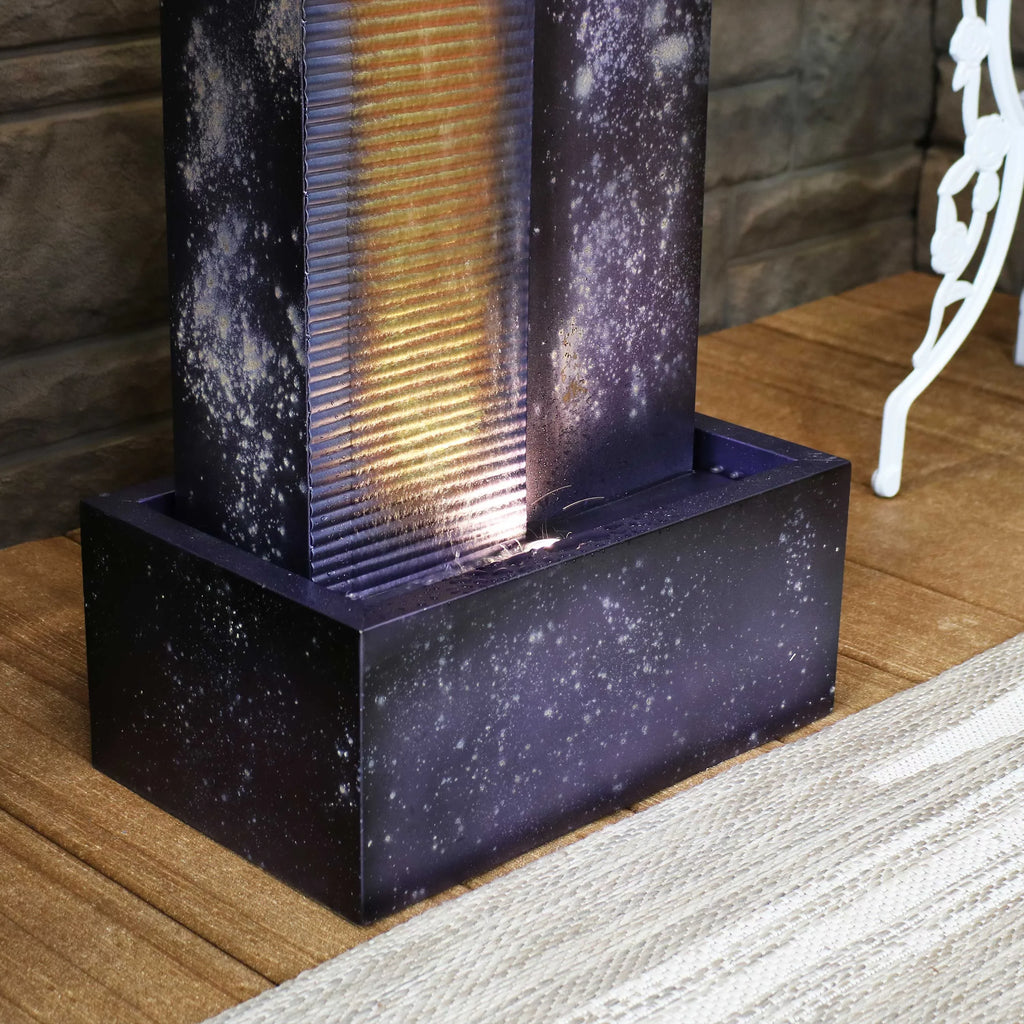 32" Tower Sunnydaze LED with Cascading Outdoor Fountain Metal Lights -