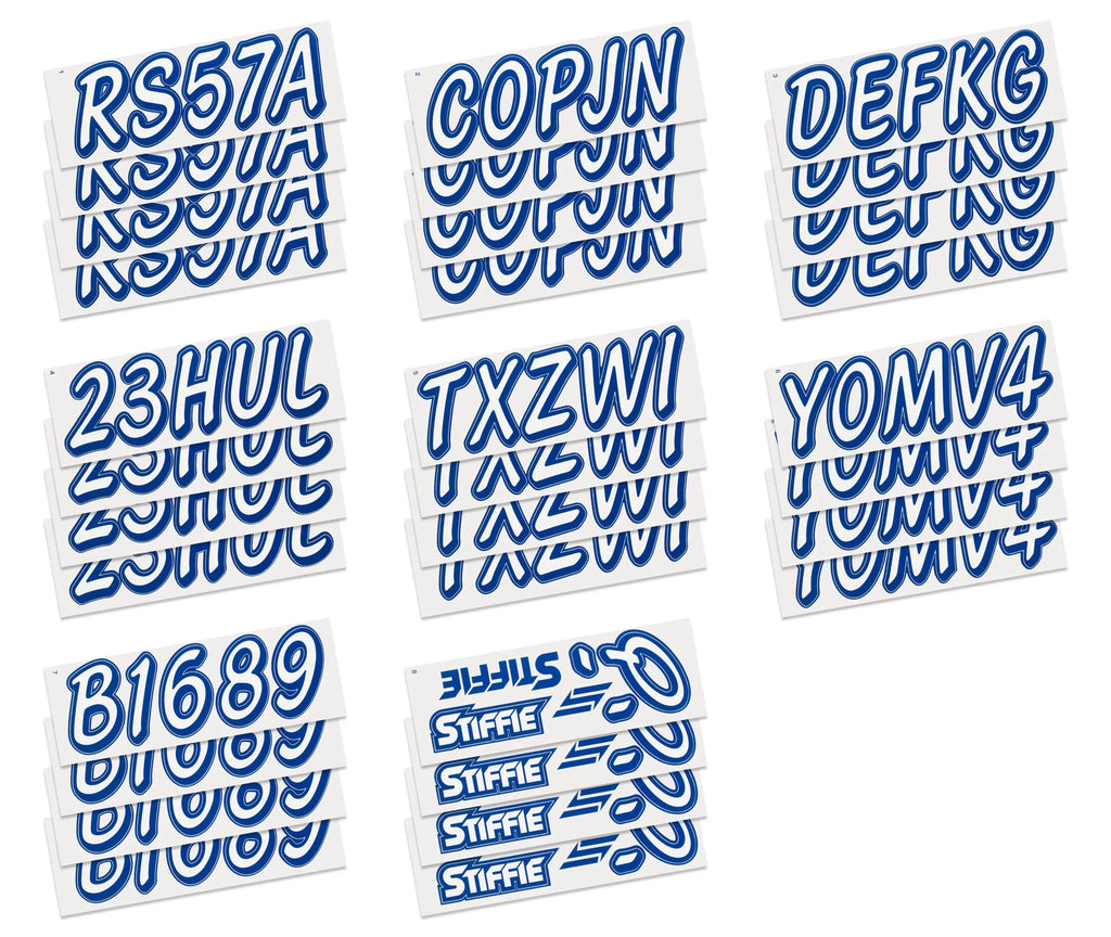 Registration & Numbers Stickers Decals White/Navy Whipline Alpha-Numeric Identification Personal STIFFIE Boats Watercraft Solid 3" for