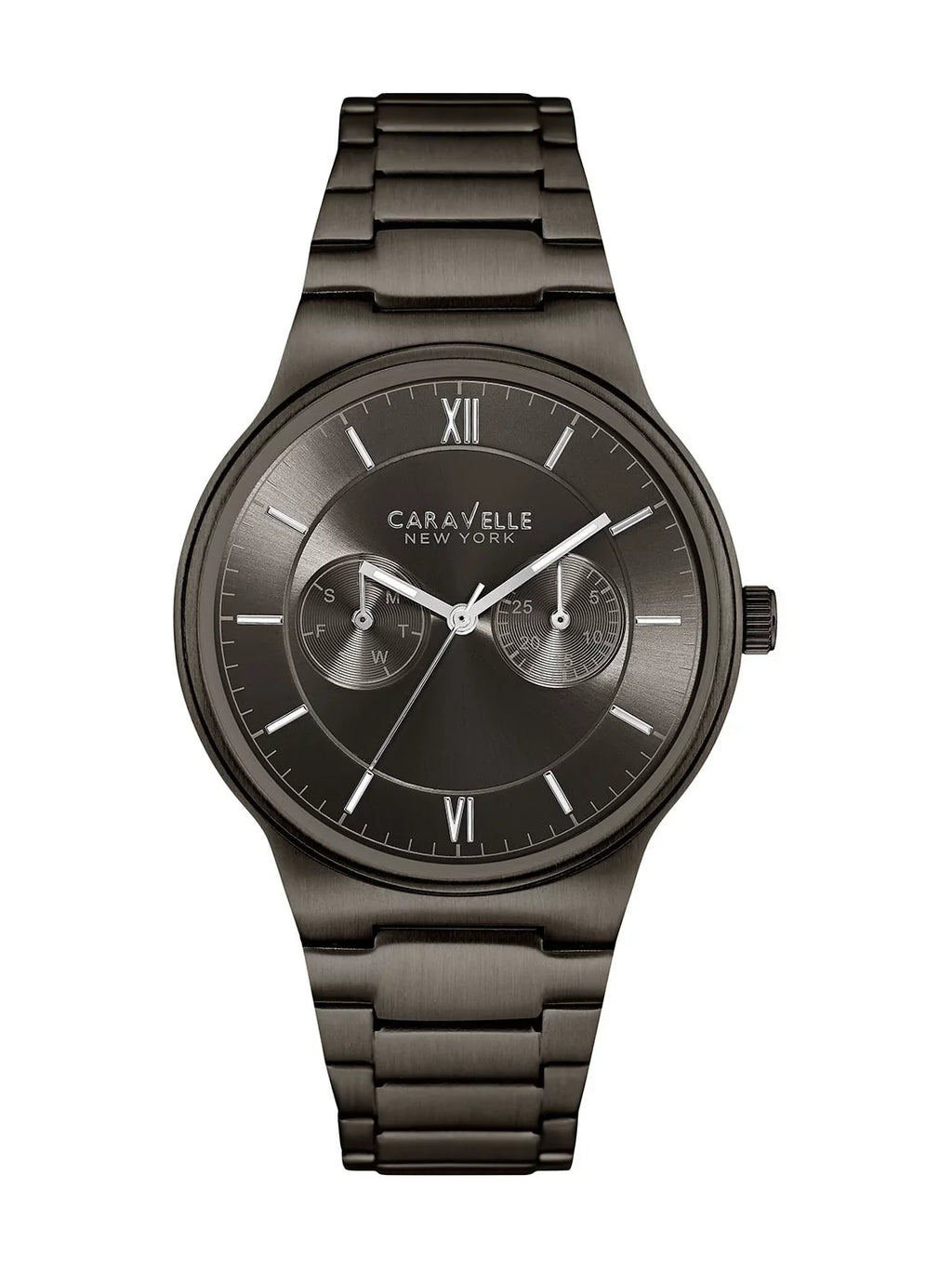 Men's Dial Stainless IP 45A136 Gunmetal Watch Grey Caravelle Bracelet Dress Steel