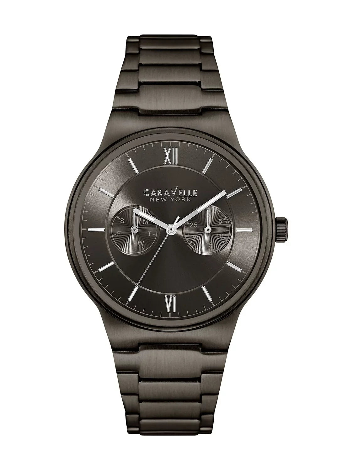 Men's Dial Stainless IP 45A136 Gunmetal Watch Grey Caravelle Bracelet Dress Steel