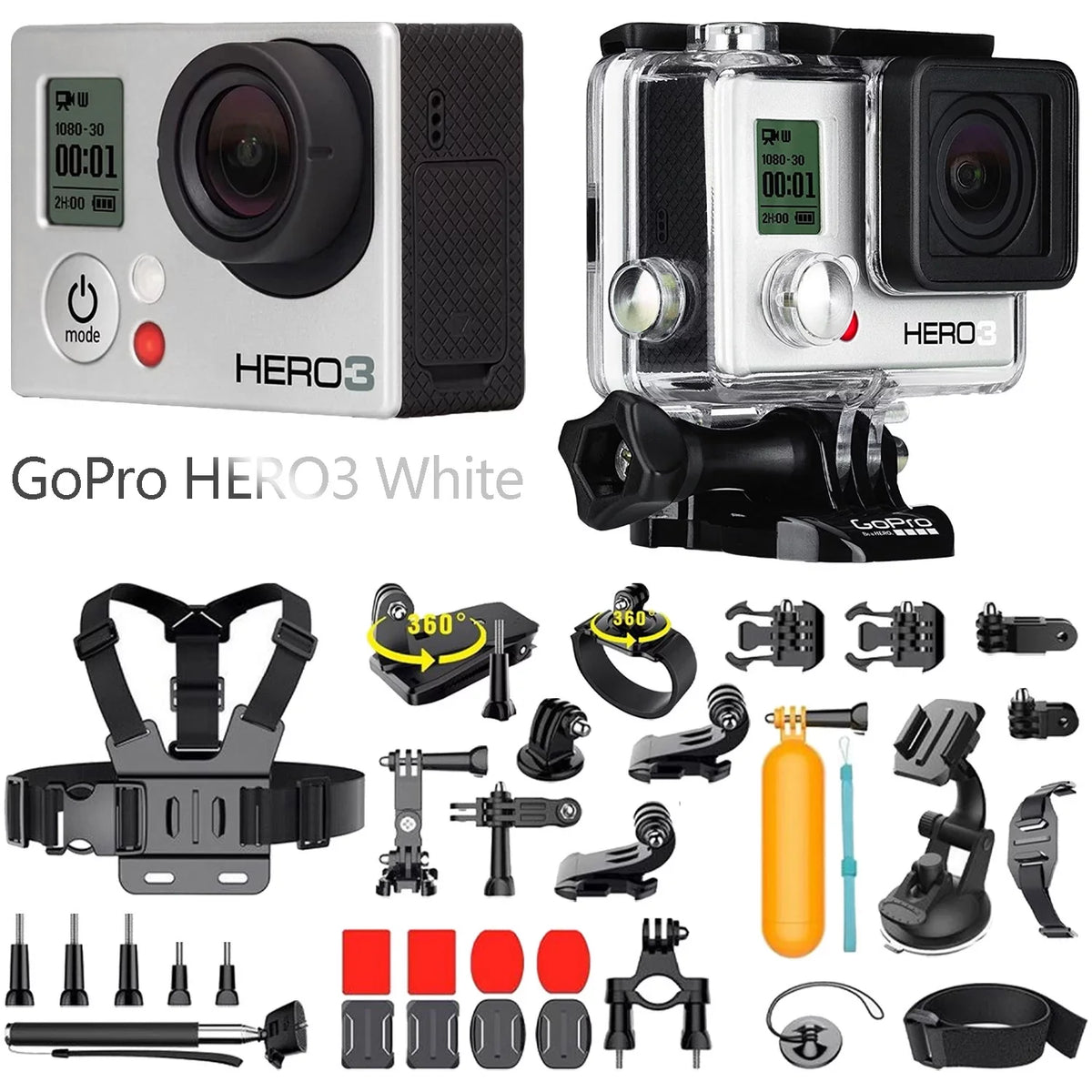 Restored WiFi 1080p camera up action Camcorder + 5.0 (Refurbished) to underwater Edition 131.2 GoPro Kits White MP ft HERO3 35in1