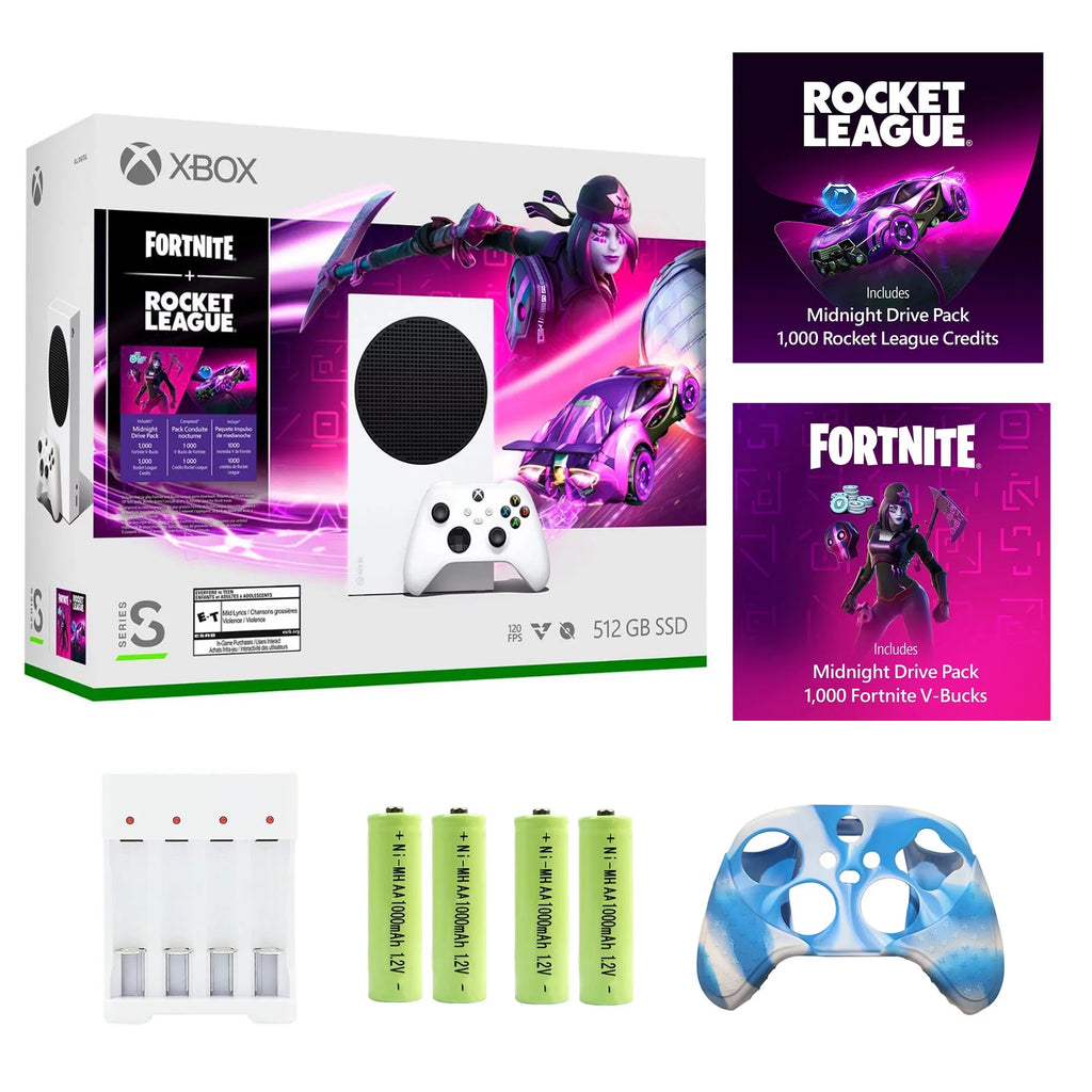 S White, Skin Consoles, Silicone - (Disc-free Rocket 512 & Bundle Fortnite with Charger League Xbox Controller GB – Cover Video + Set Game Series Accessories Batteries and Microsoft Gaming) Bundled