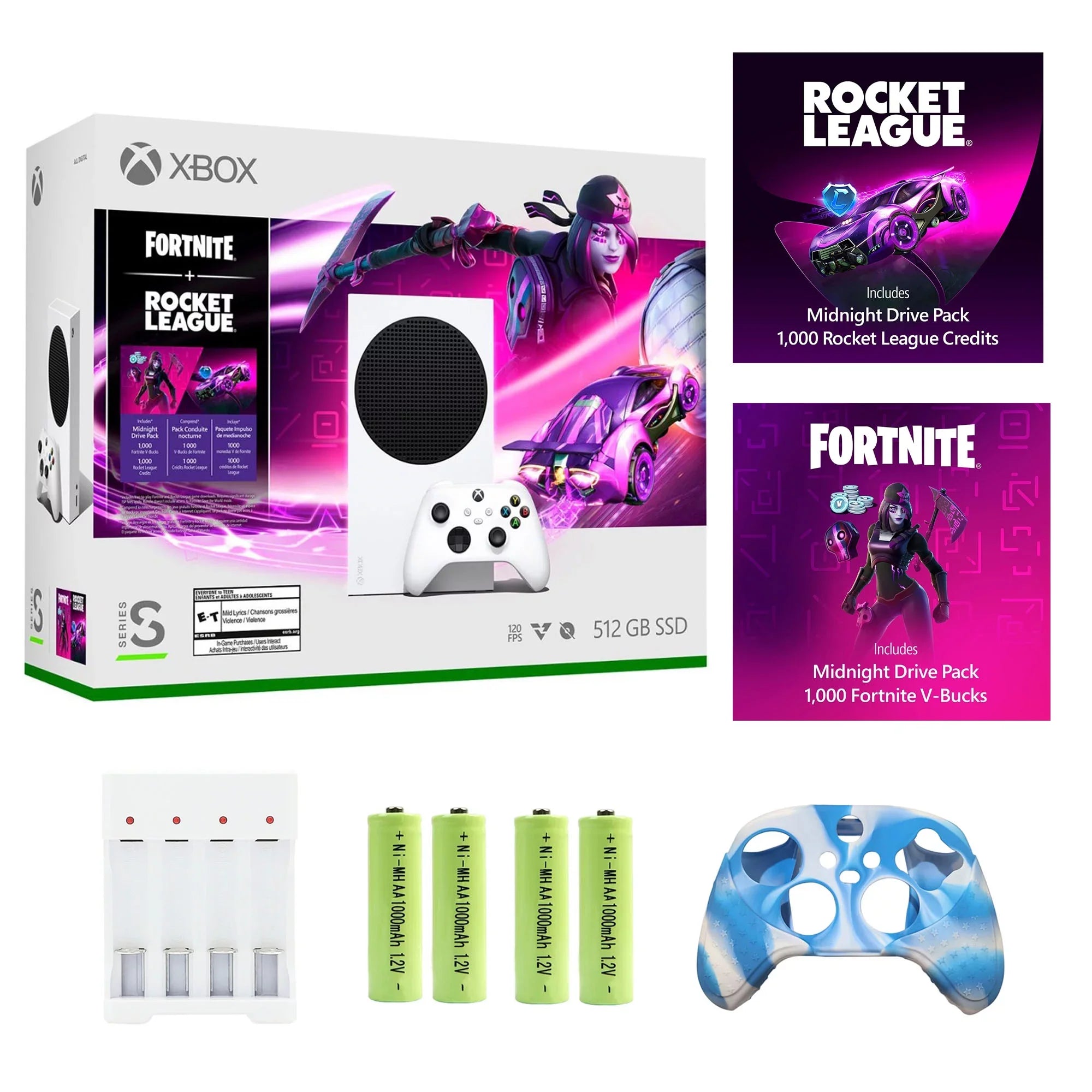 S White, Skin Consoles, Silicone - (Disc-free Rocket 512 & Bundle Fortnite with Charger League Xbox Controller GB – Cover Video + Set Game Series Accessories Batteries and Microsoft Gaming) Bundled