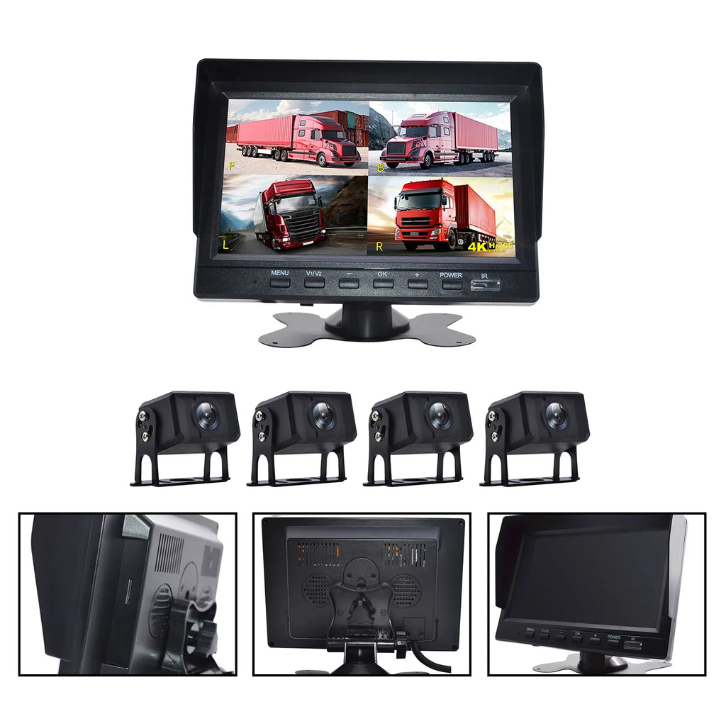 View Recorder Driving for RV Video Backup Camera Truck Monitor Bus+4 Rear DVR 7"