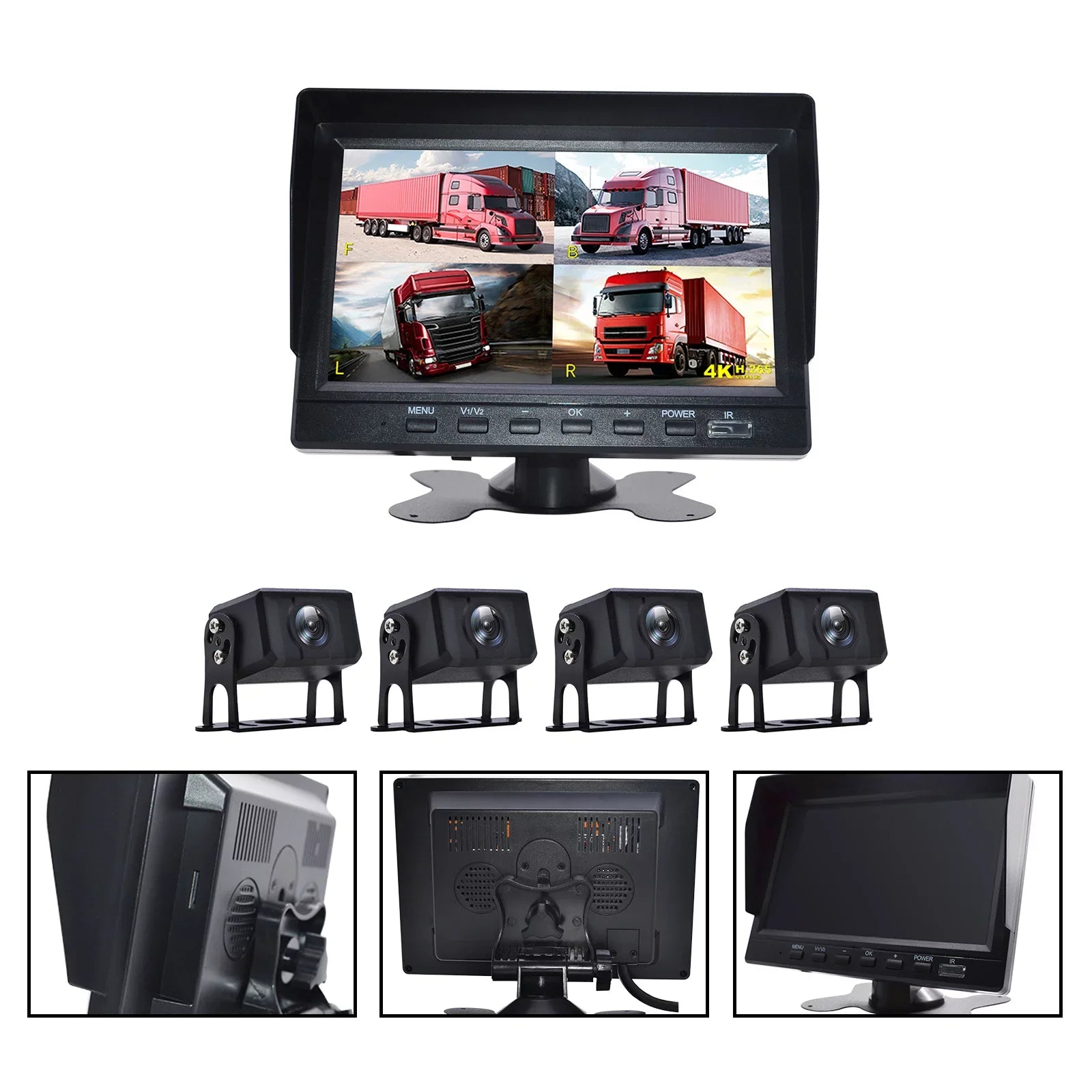 View Recorder Driving for RV Video Backup Camera Truck Monitor Bus+4 Rear DVR 7"