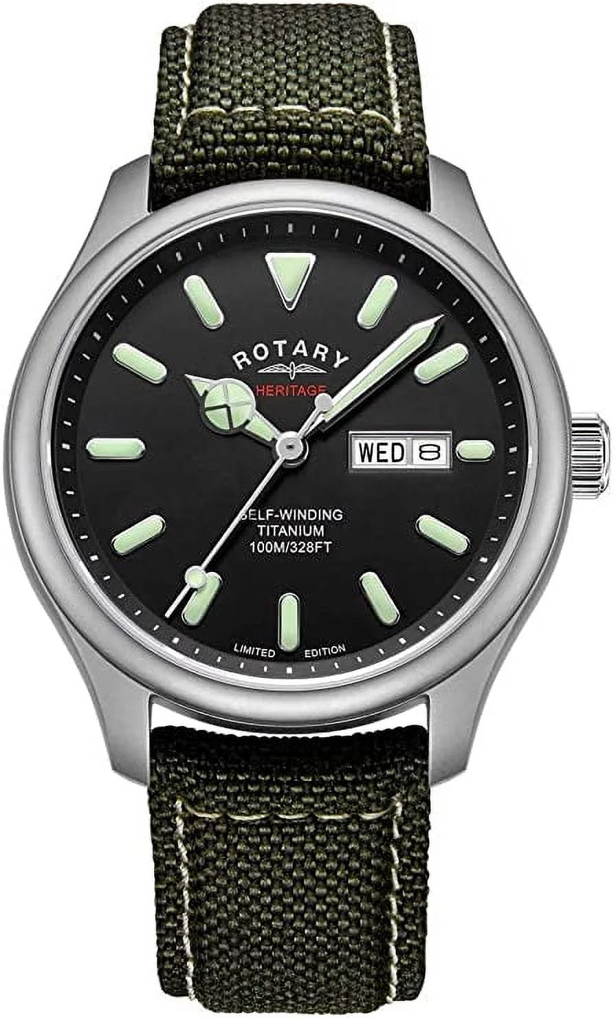 Khaki | GS05249/04 Strap |Titanium | | Rotary Case Heritage Men's Automatic