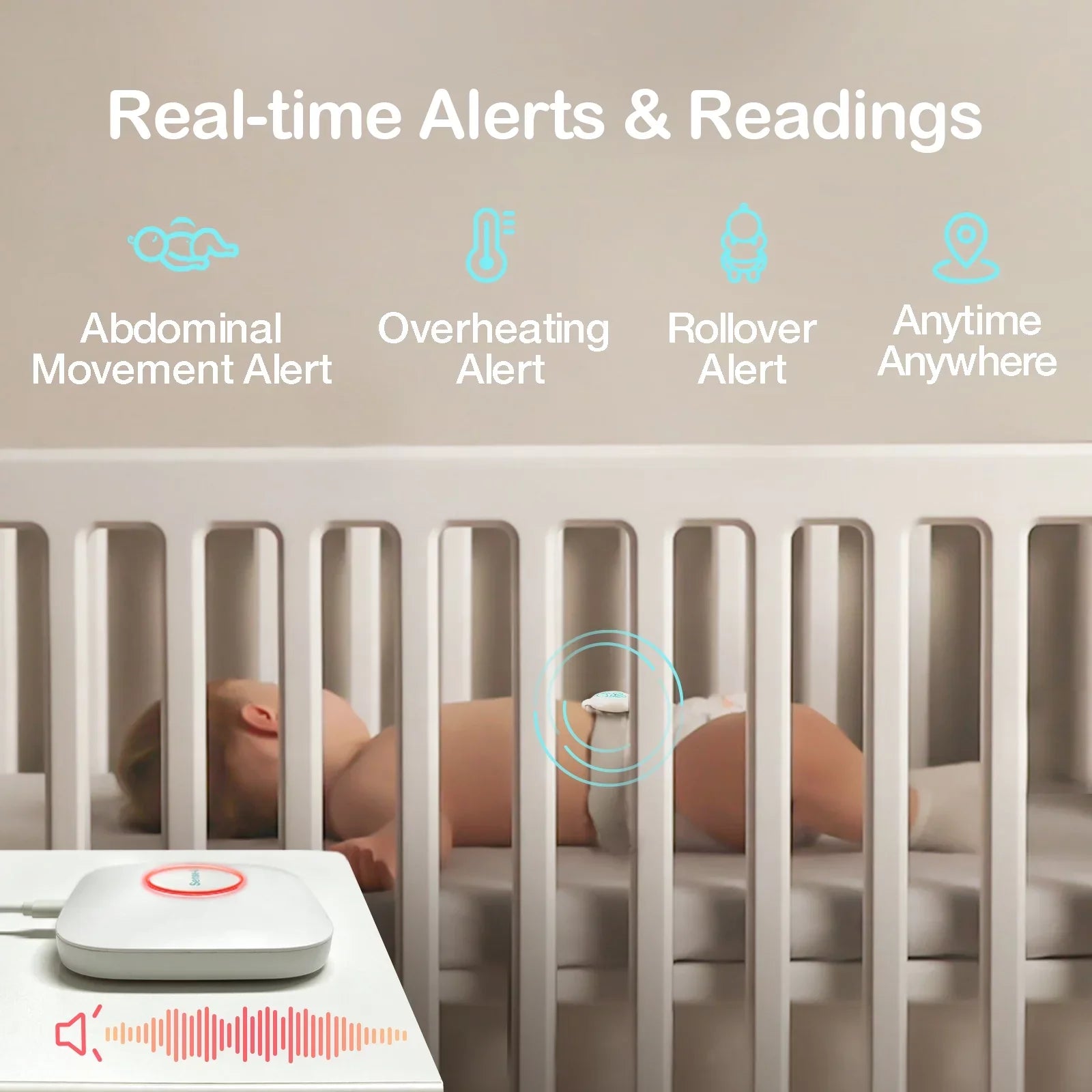 Movement Anywhere, Sense-U Movement, and Base and Position Smart on Sleeping Abdominal - Anytime, Baby's Monitor Baby Abdominal Green Tracks Humidity - Station Temperature, Smartphone Rollover,