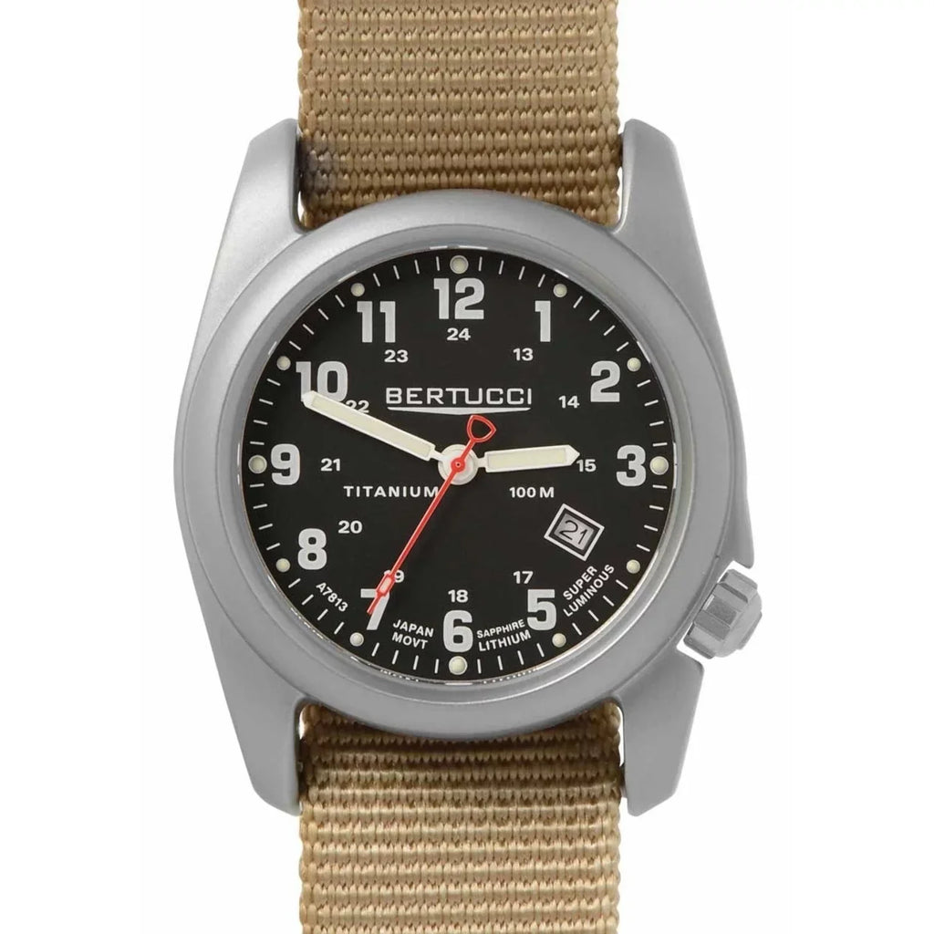 12724 Nylon Mens Classic - Black Watch Beige Titanium Strap Dial Analog Original - A-2T -